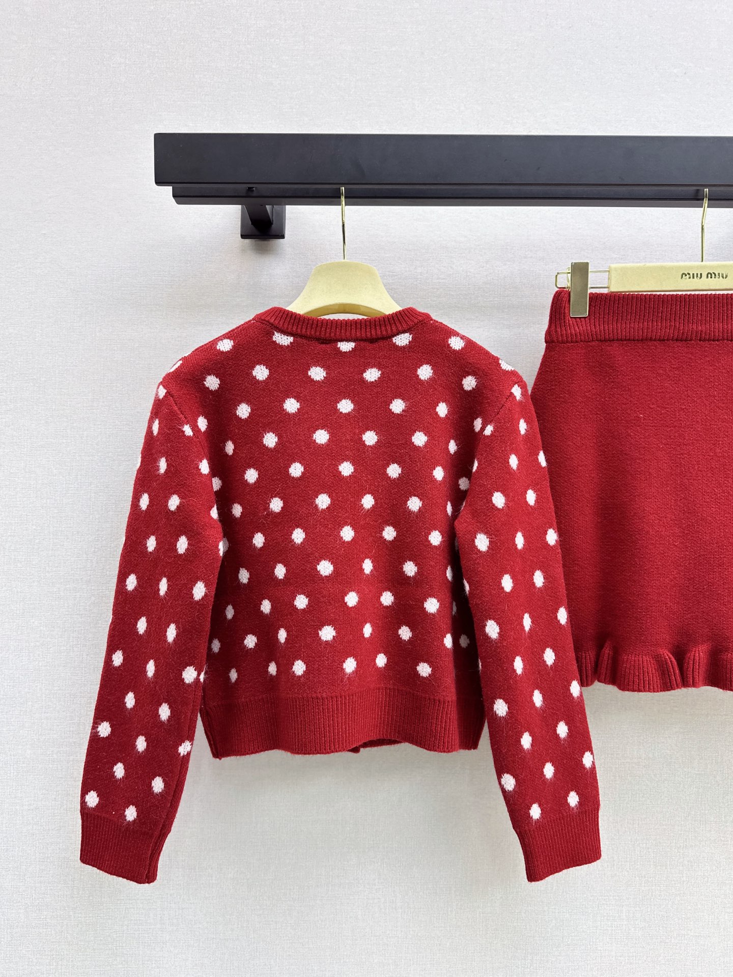 Miu 26fw polka-dot knit cardigan skirt sets