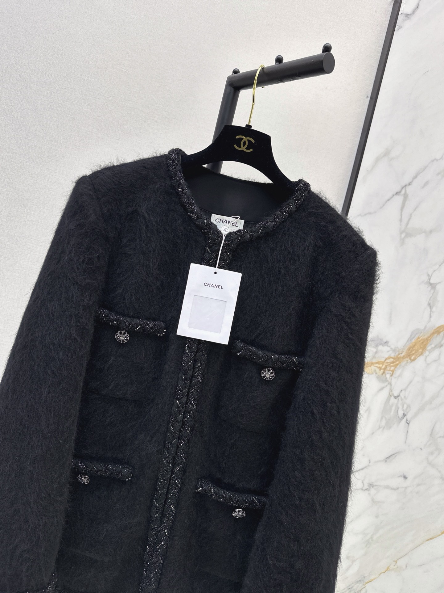 Chan 26fw fuzzy collarless jacket