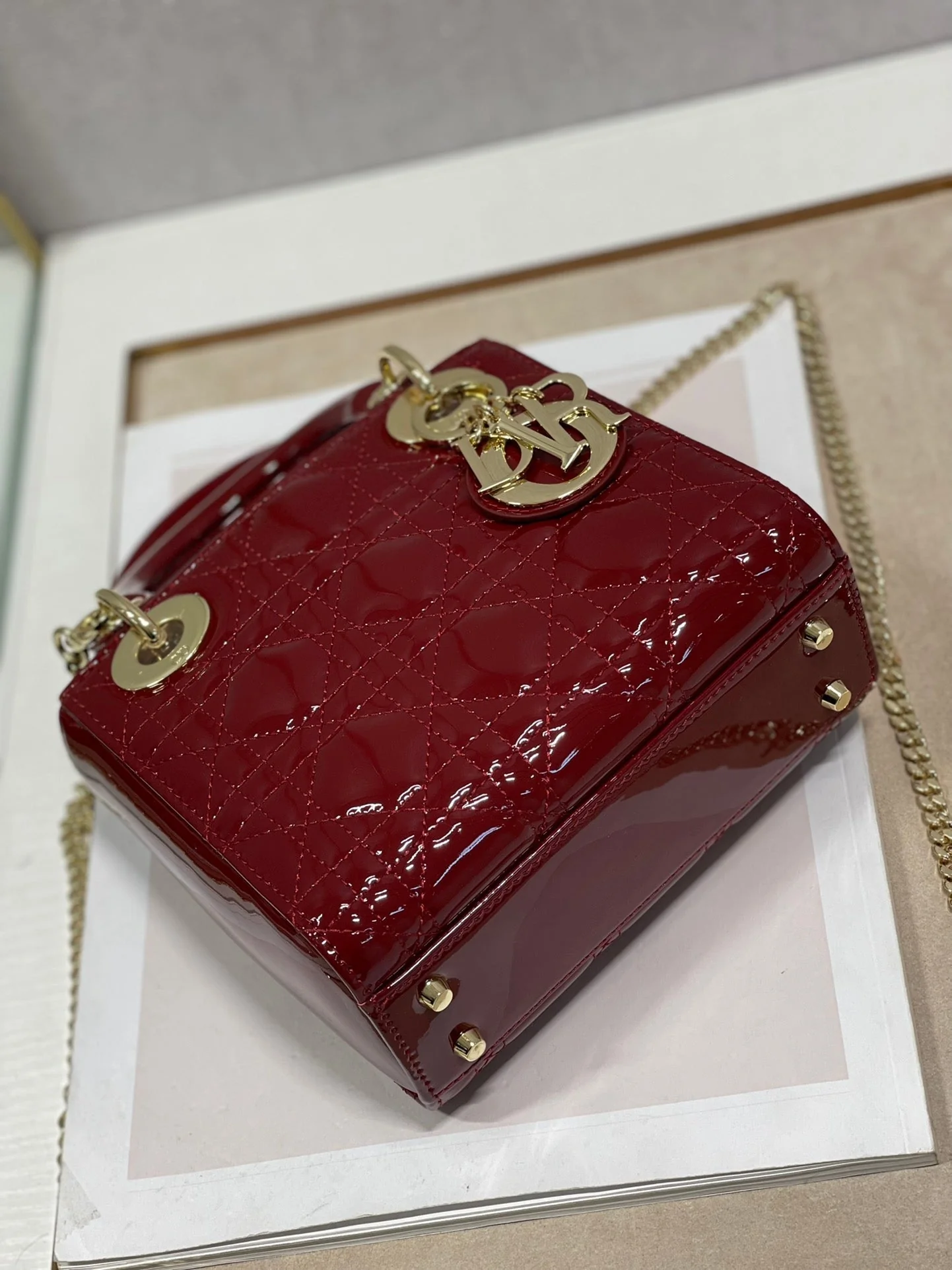 DO Mini & Small Lady Bag Claret Patent Cannage Calfskin