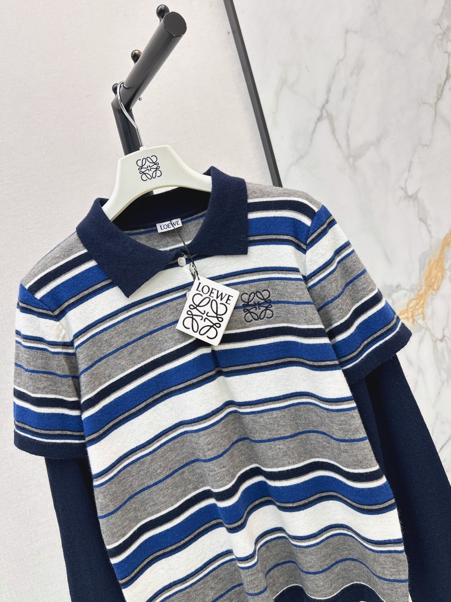 Loe 26fw 2in1 stripe polo knitwear