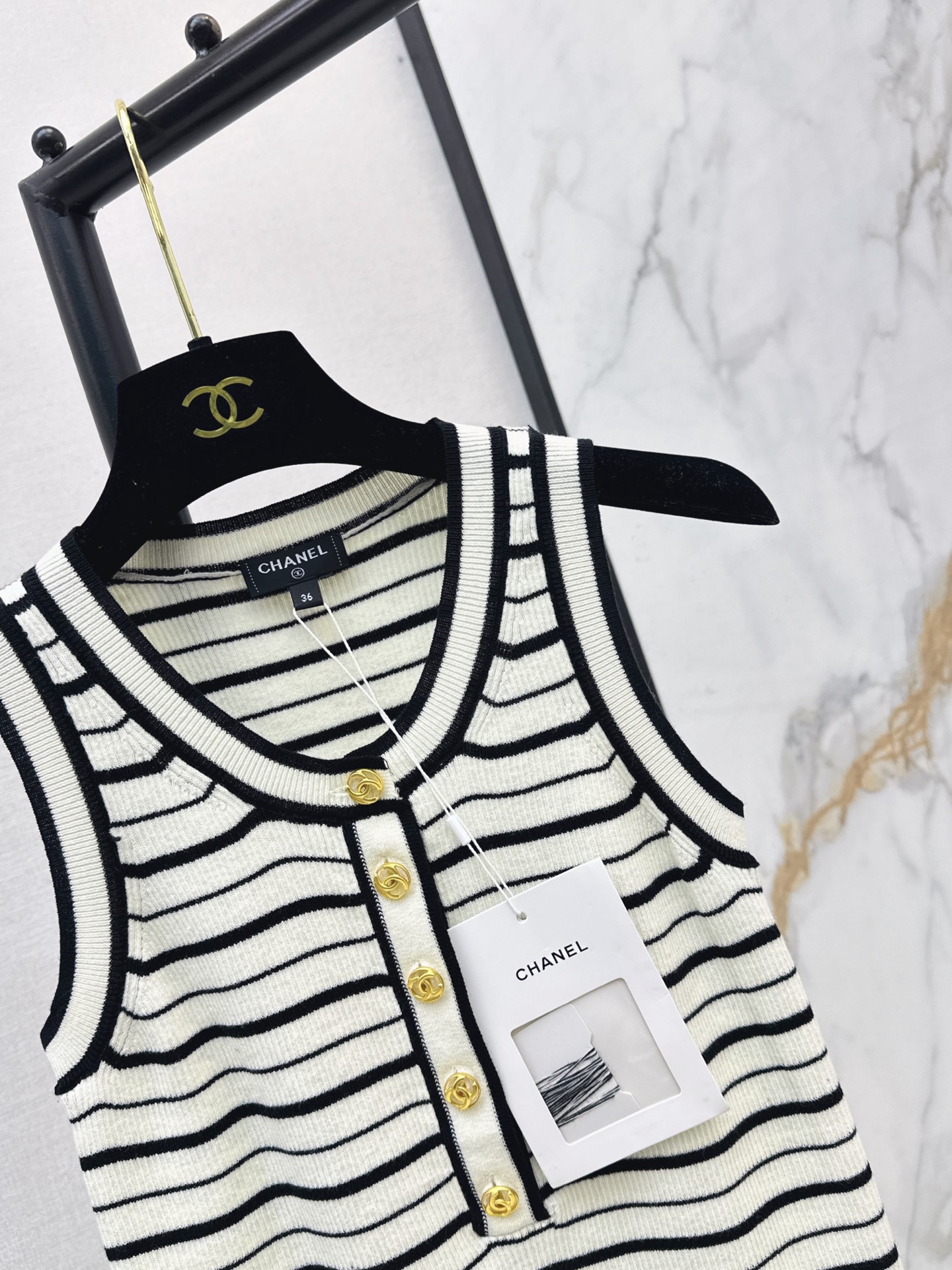 Chan 26fwstripe knit vest