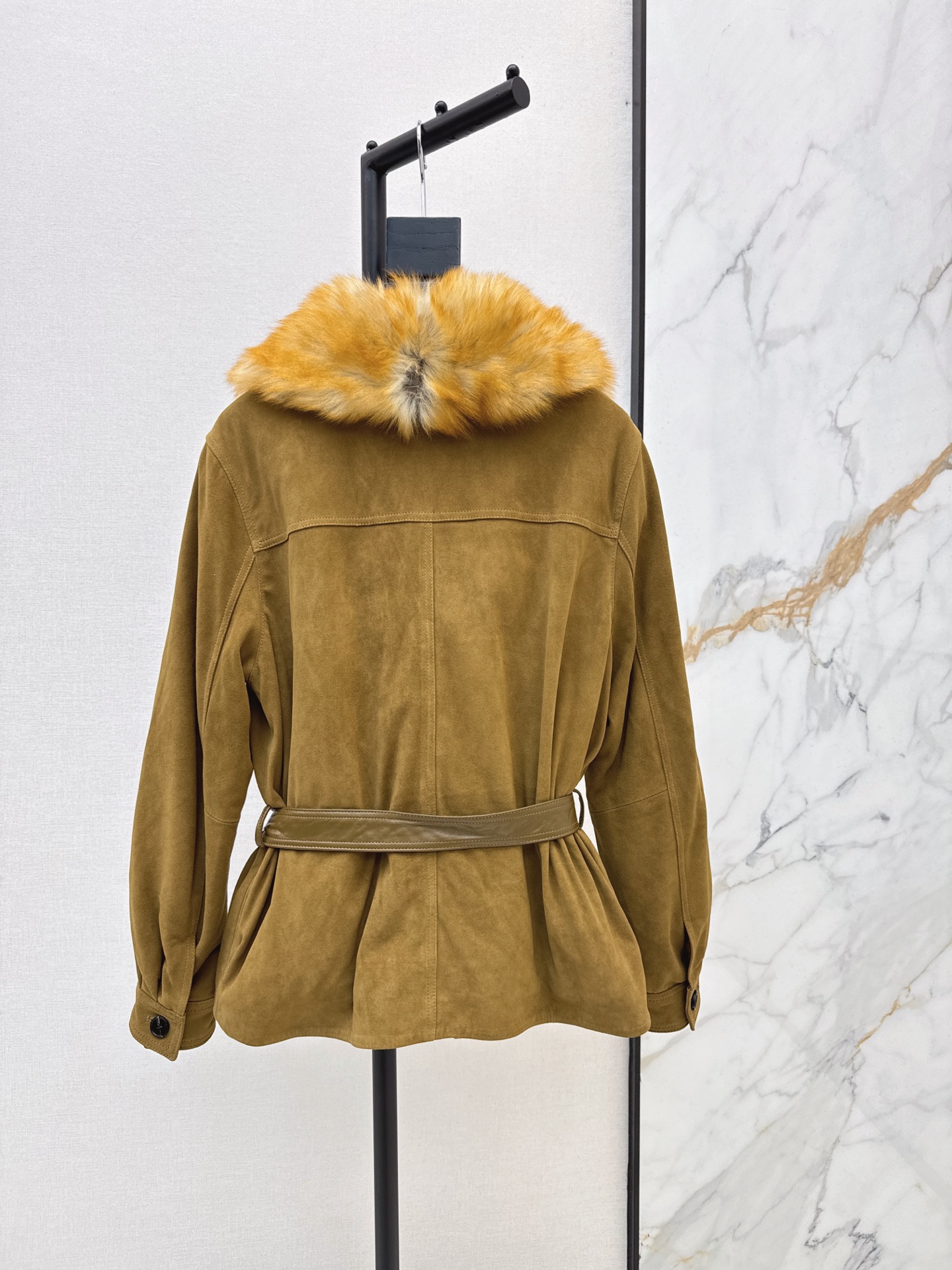 Sain 26fw suede fleece belted leather jacket