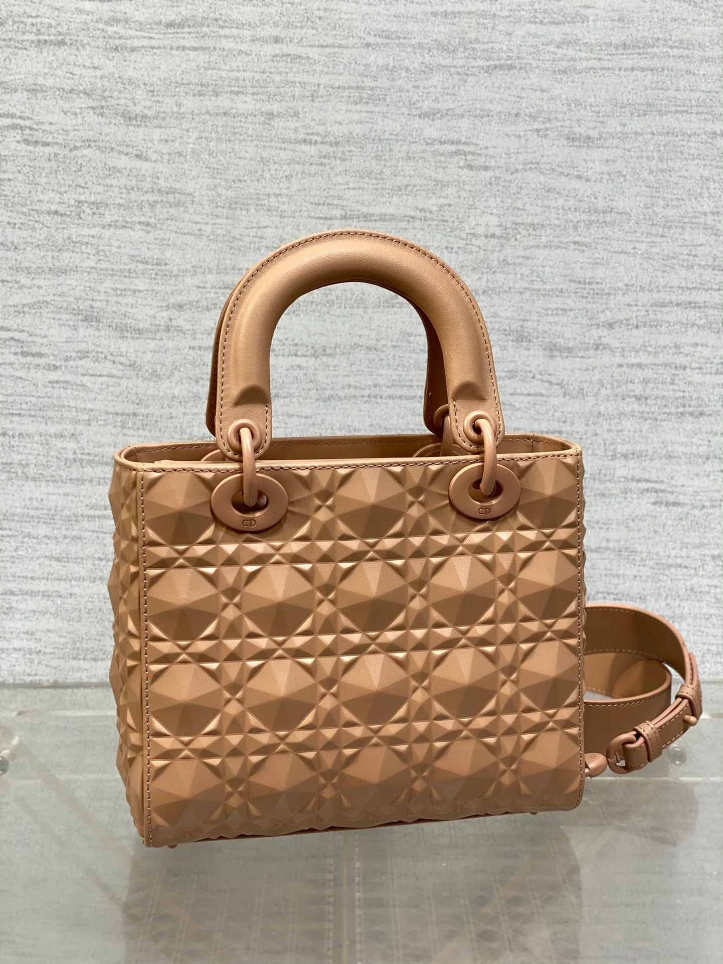 DO Mini Lady Bag  Matte Pink Diamond Pattern Calfskin