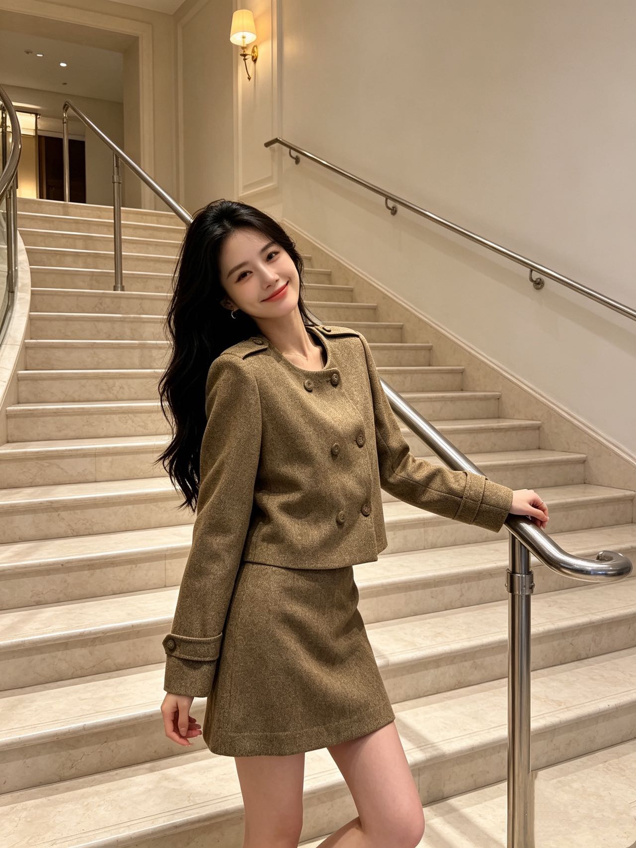 Chan 26fw cropped jacket jacket A-line skirt sets