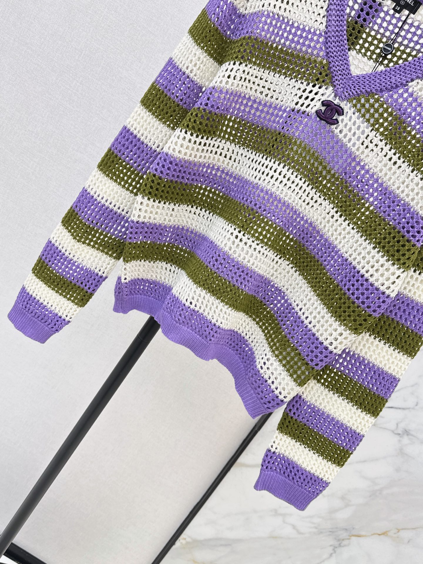 Chan 26fw stripe hollow knit sweater