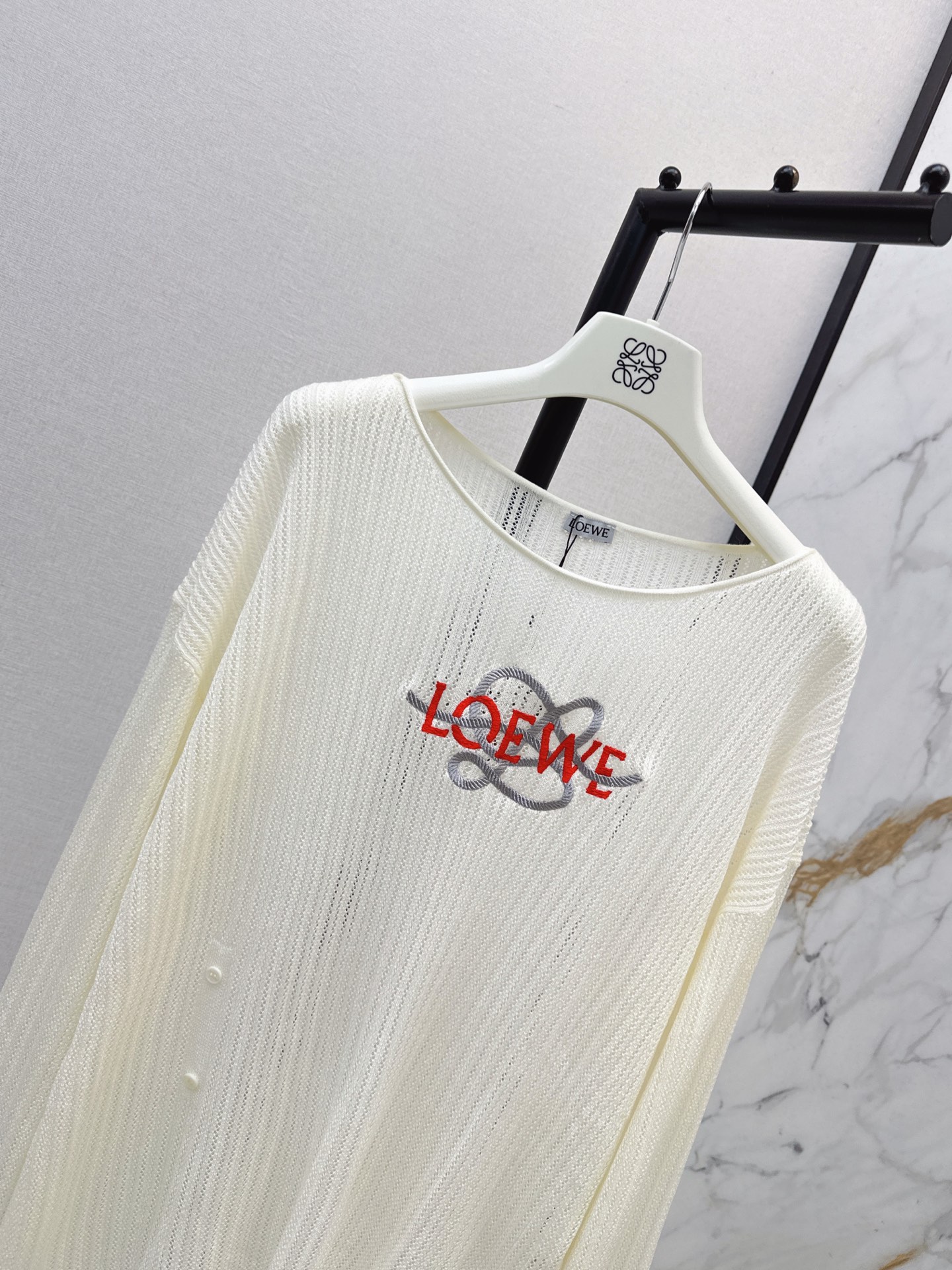 Loe 26fw embroidery hollow knitwear