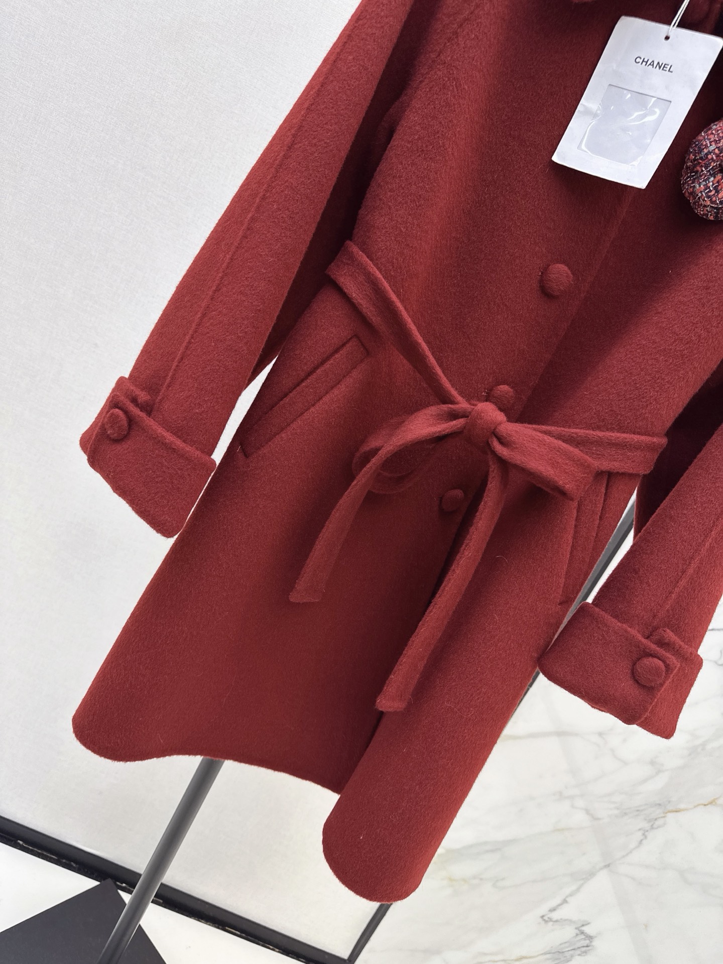 Chan 26fw 3d floarl belted overcoats