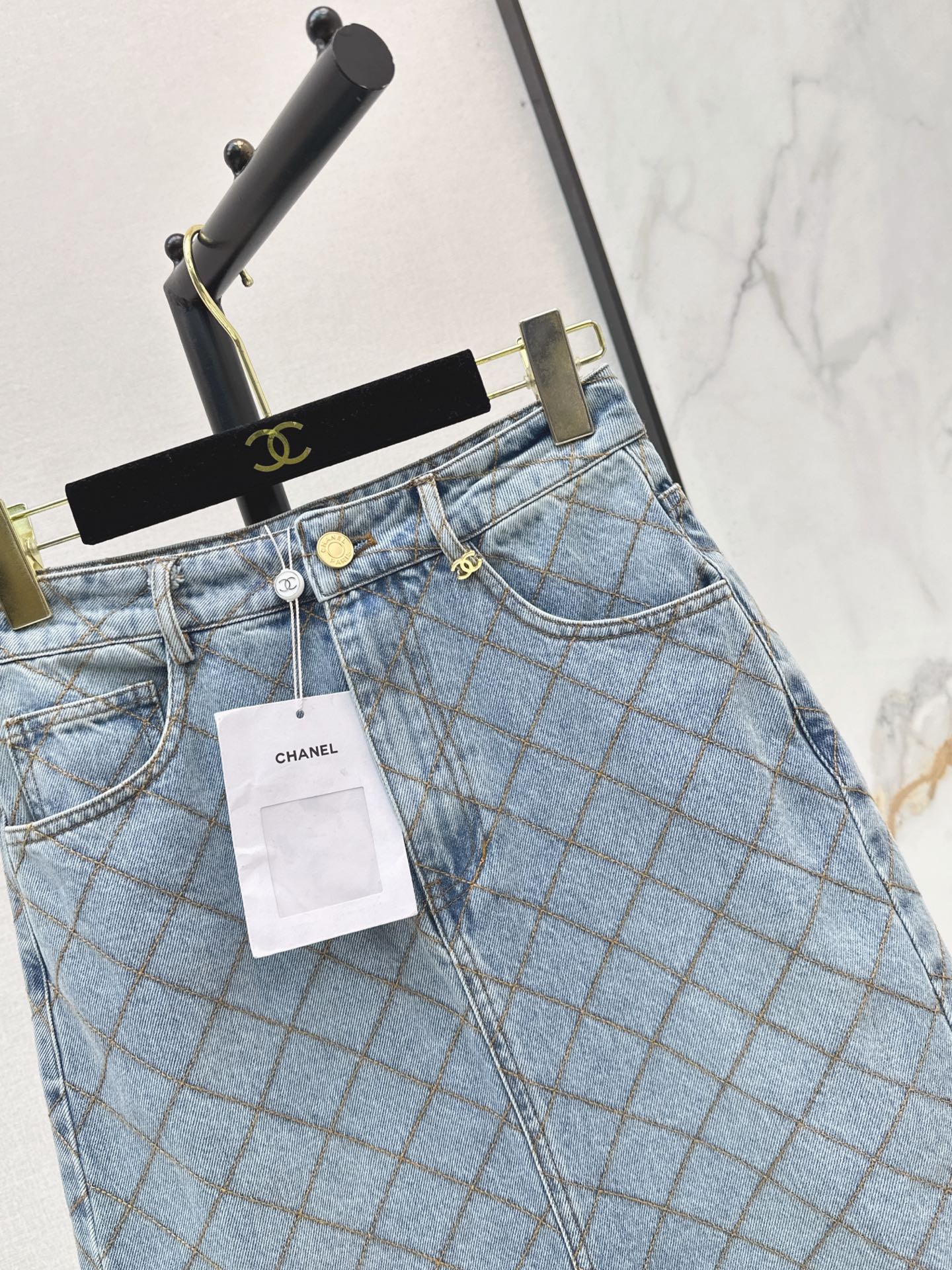 Chan 26fw diamond pattern denim skirt