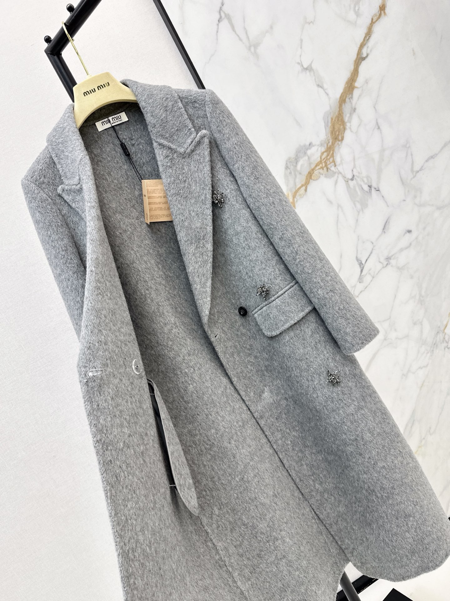 Miu 26fw rhinestone woolen overcoast