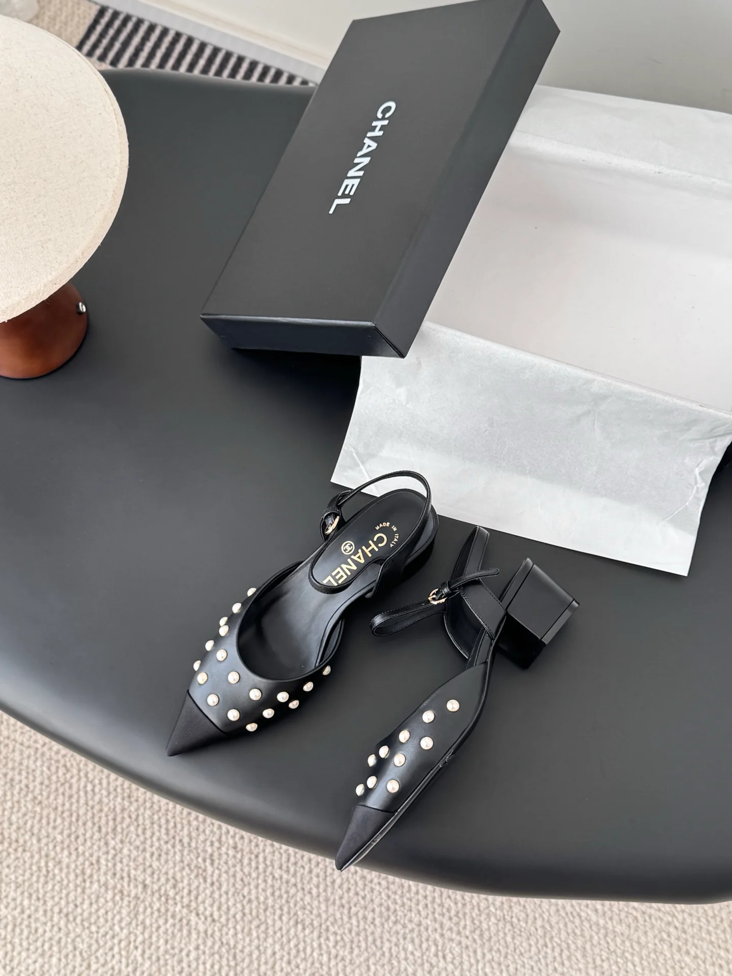 Chan 25fw rhinestones slingback sandals