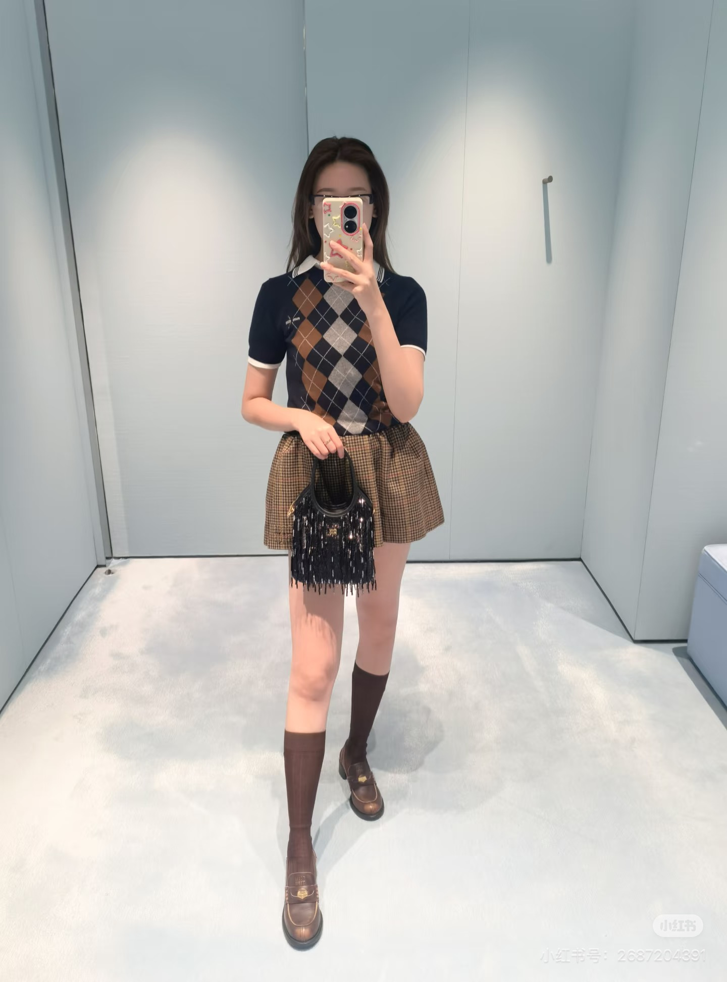 Miu 26fw houndstooth mini skirt