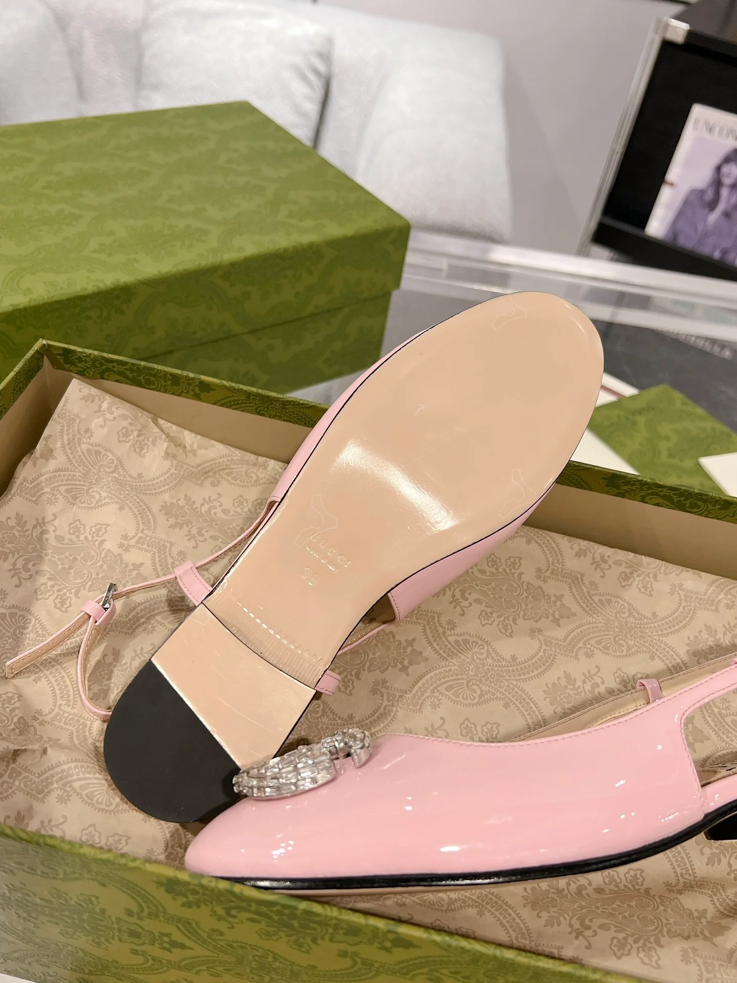 Gucc 25fw slingback flats with crystal diamond blingbling