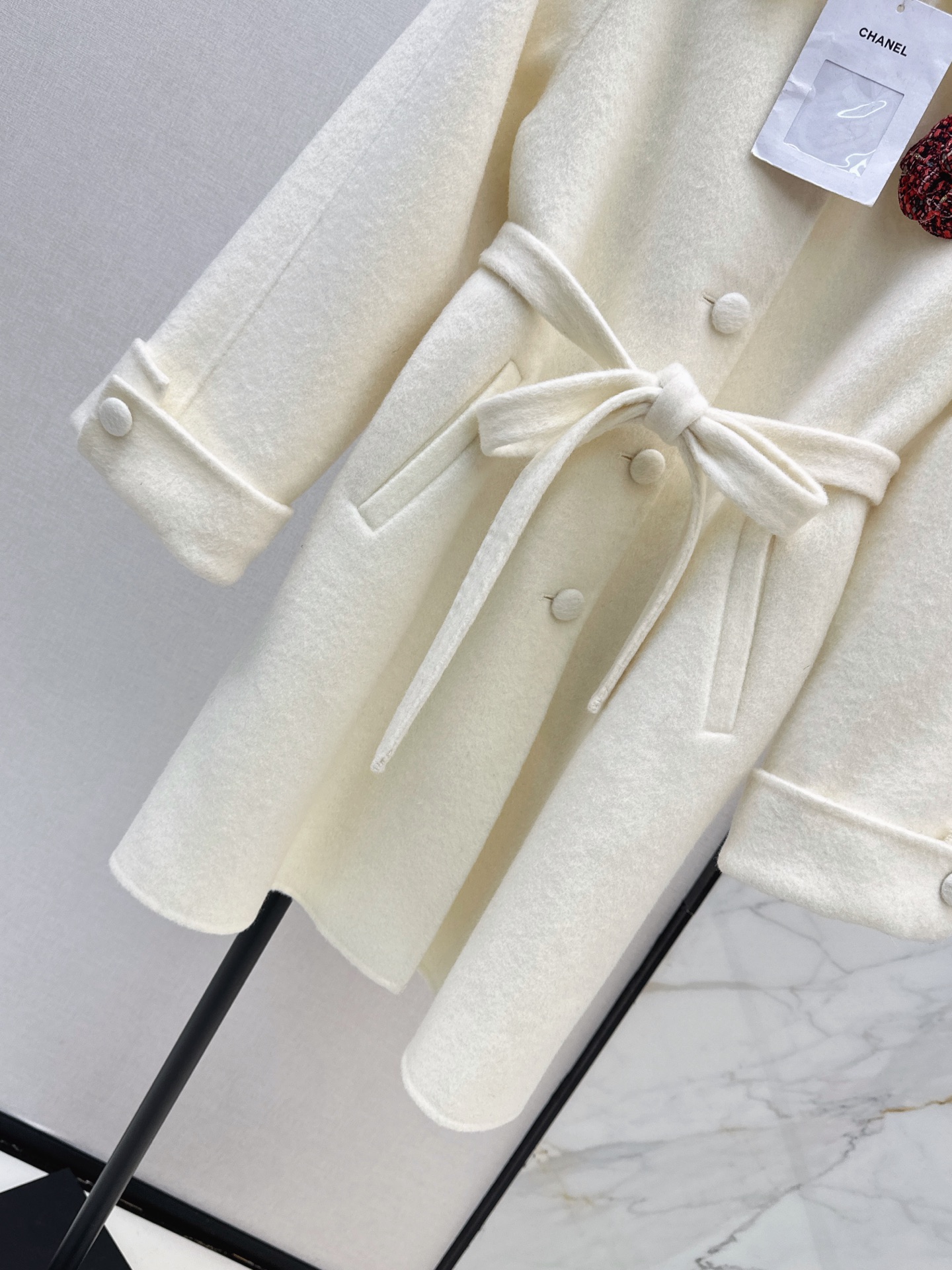 Chan 26fw 3d floarl belted overcoats