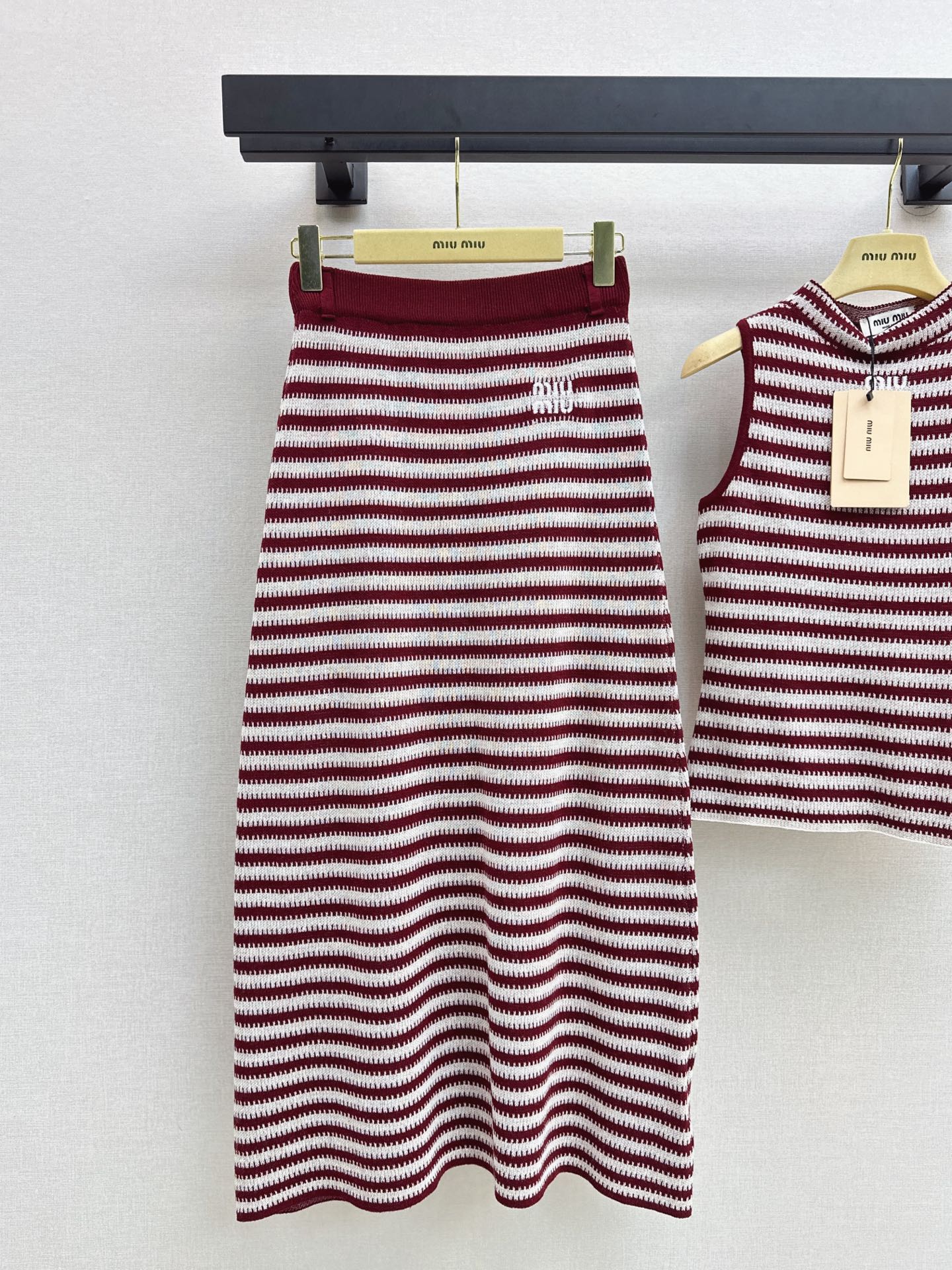 Miu 26fw stripe knit vest skirt sets