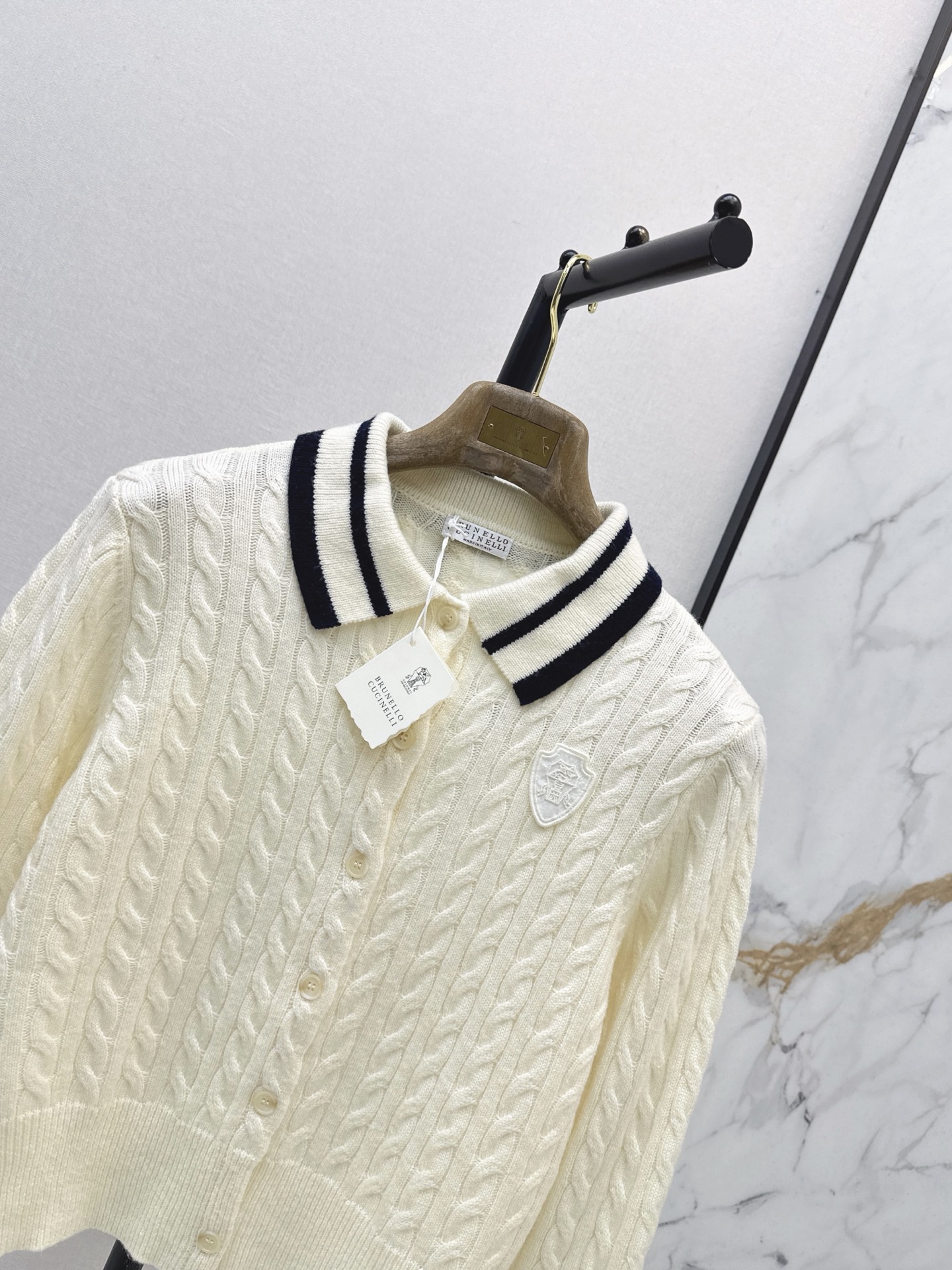 Brun 26fw cable polo knit cardigan