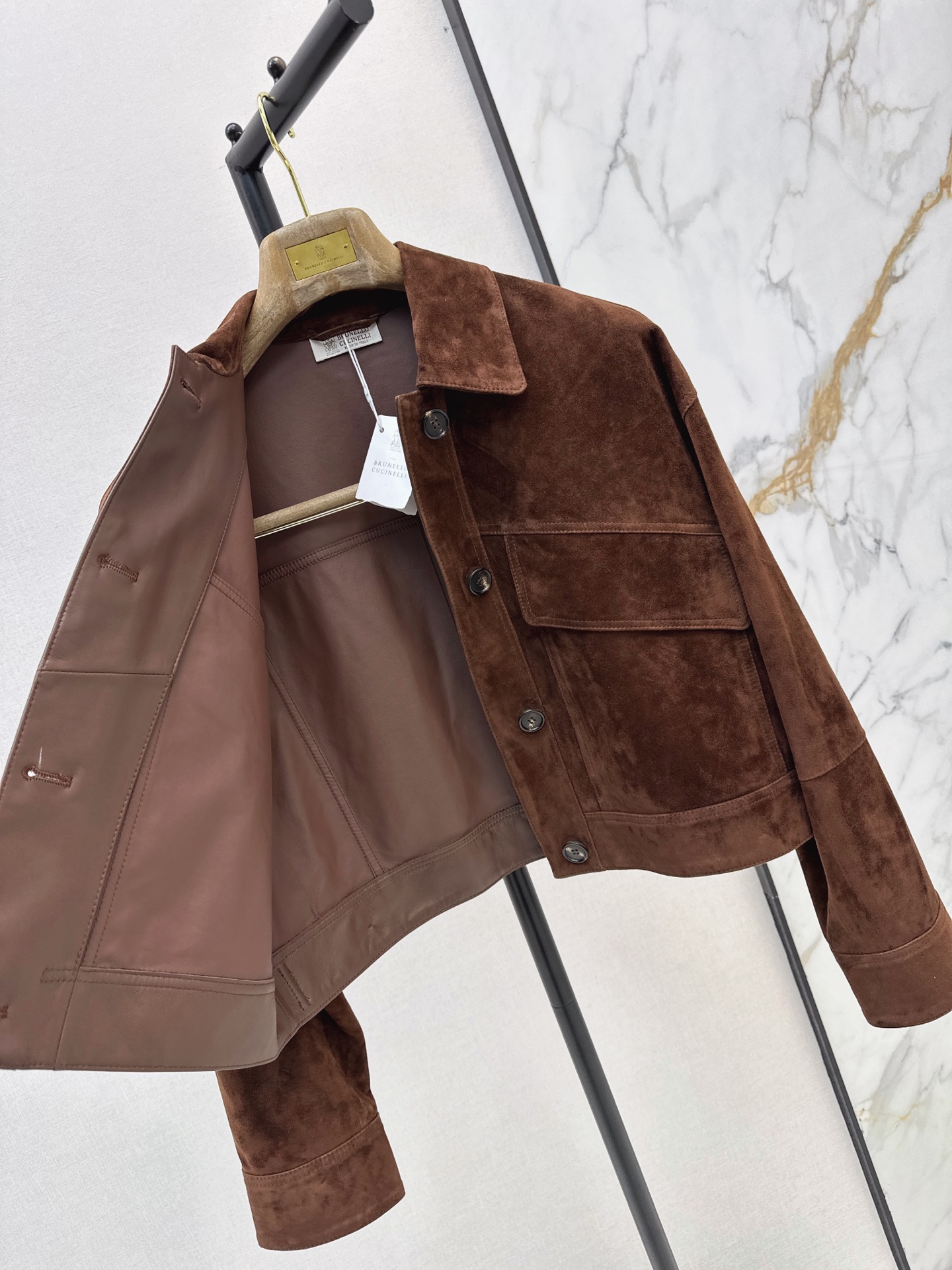 Brun 26fw suede fleece cropped leather jacket