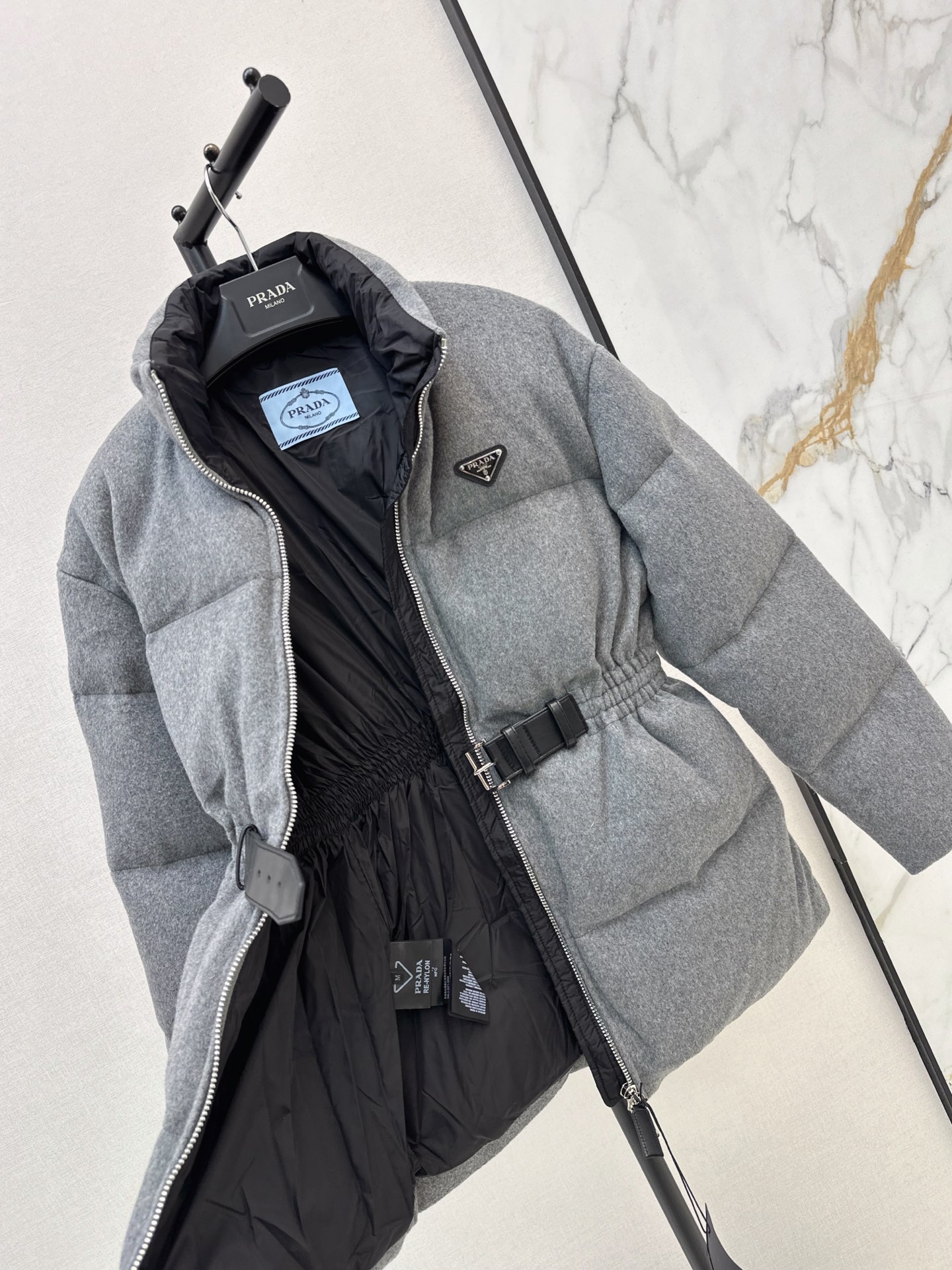 Pra 26fw belted woolen down jacket