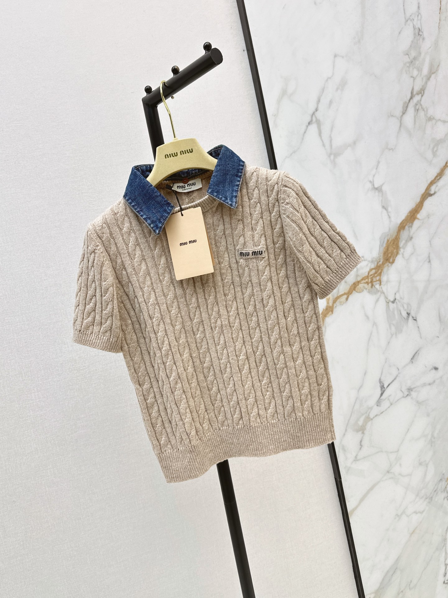 Miu 26fw denim collar knit top