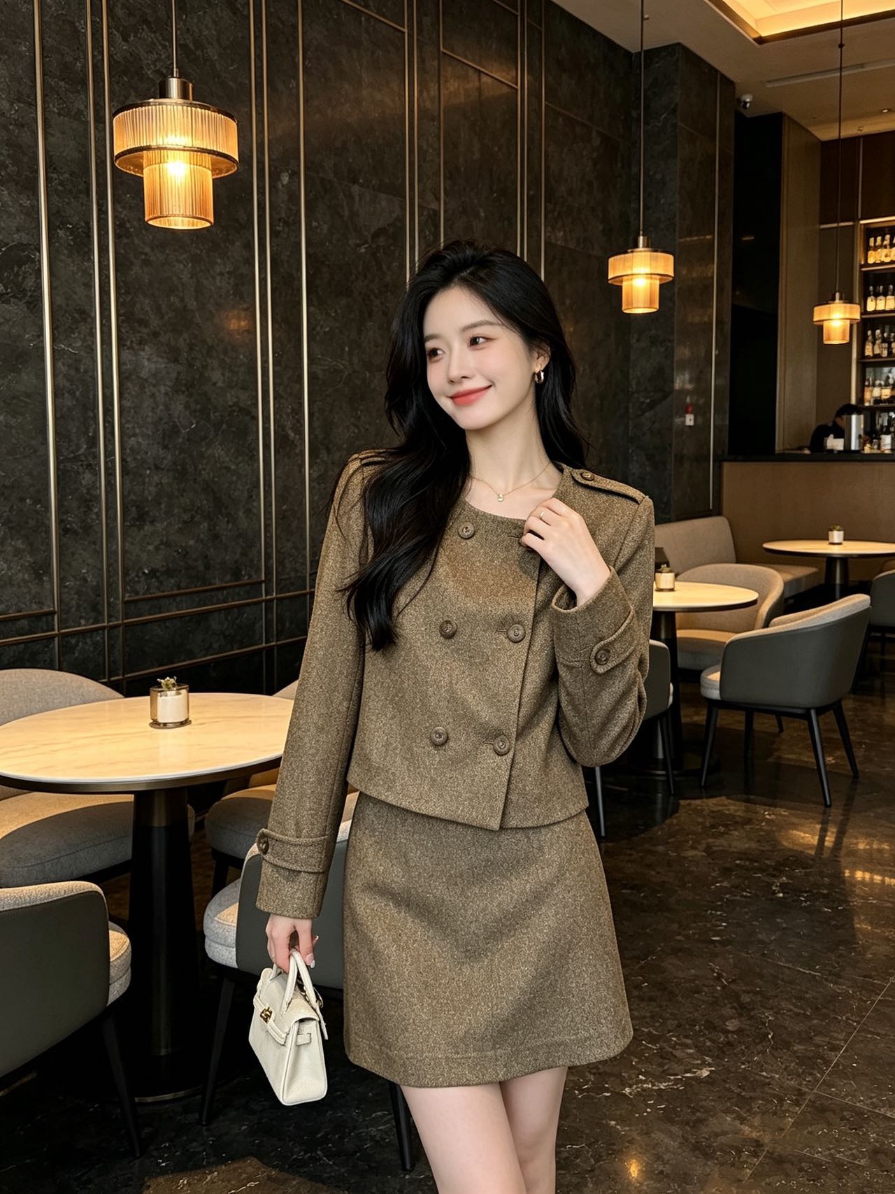 Chan 26fw cropped jacket jacket A-line skirt sets