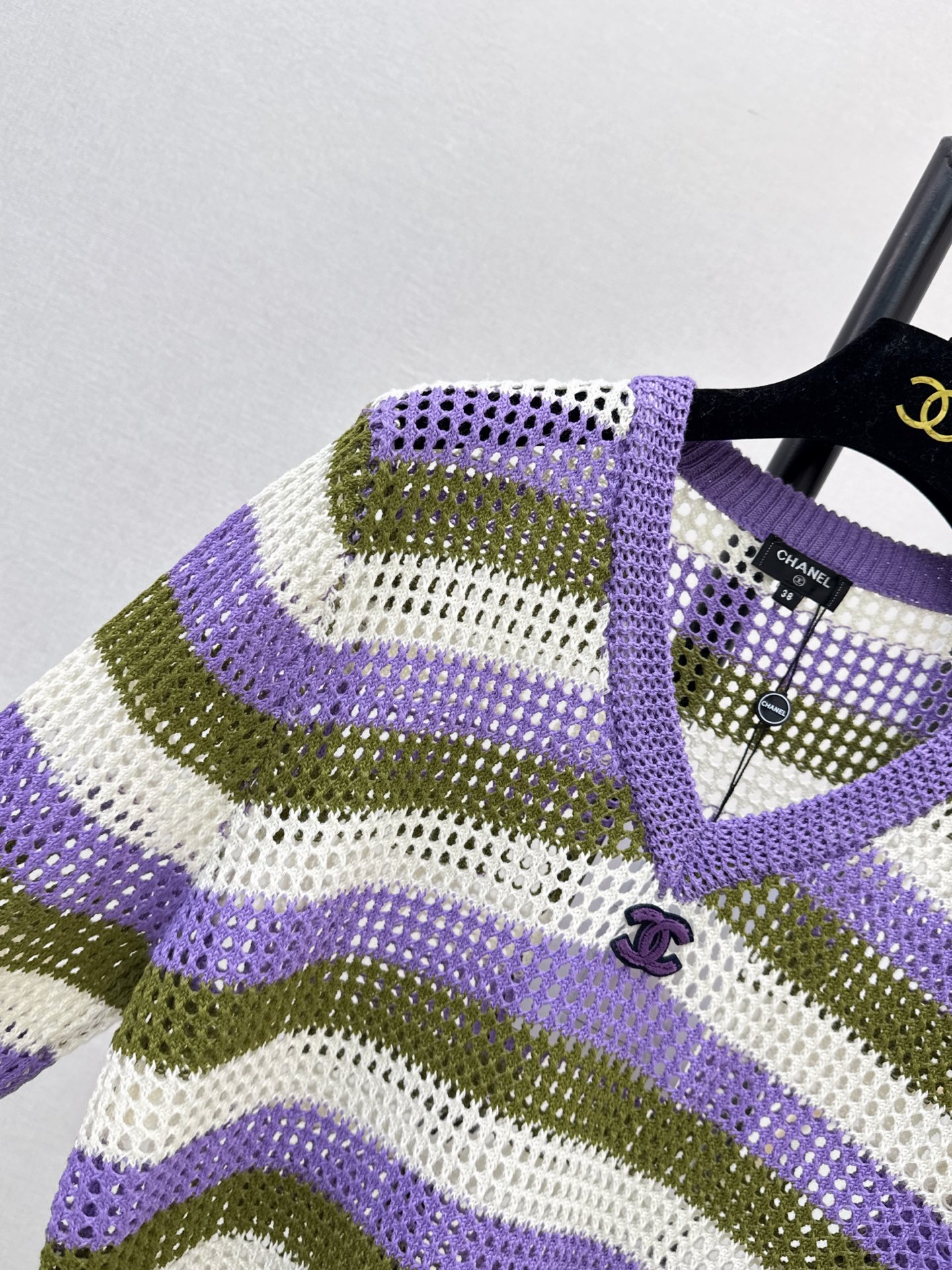 Chan 26fw stripe hollow knit sweater