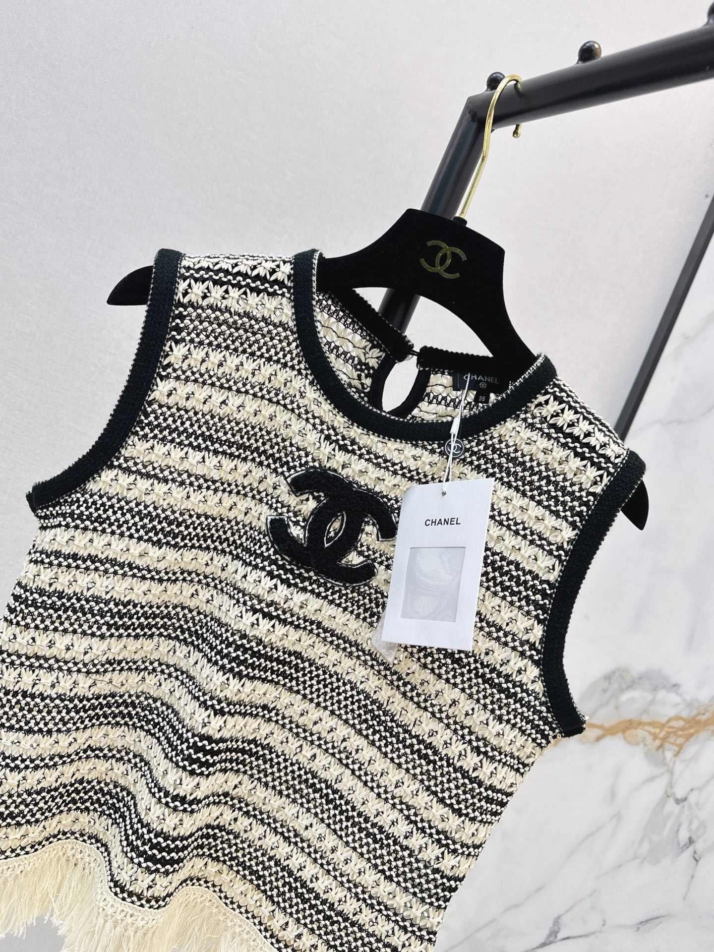 Chan 26ss fringe knit vest