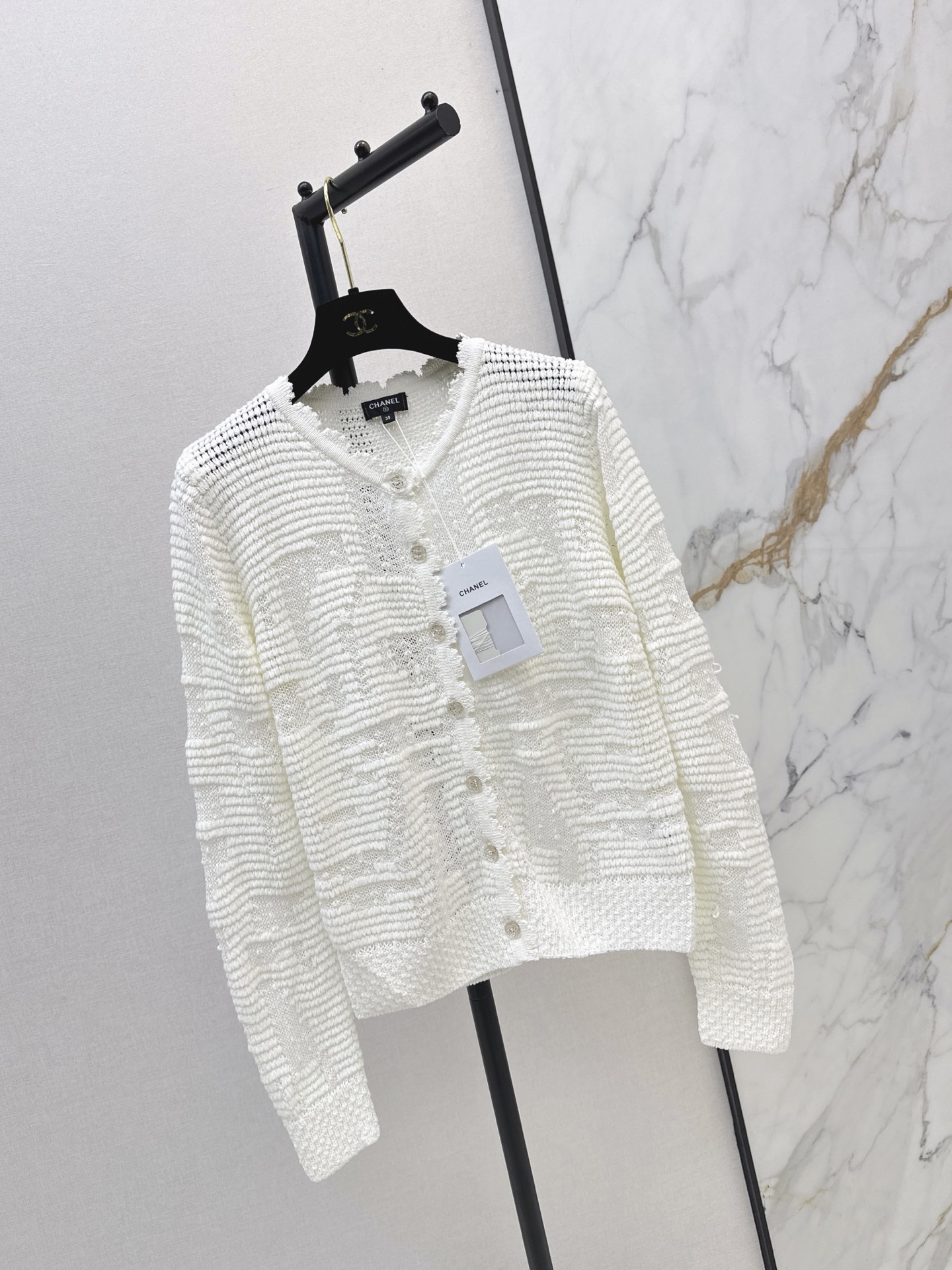 Chan 26fw jacquard hollow cardigan