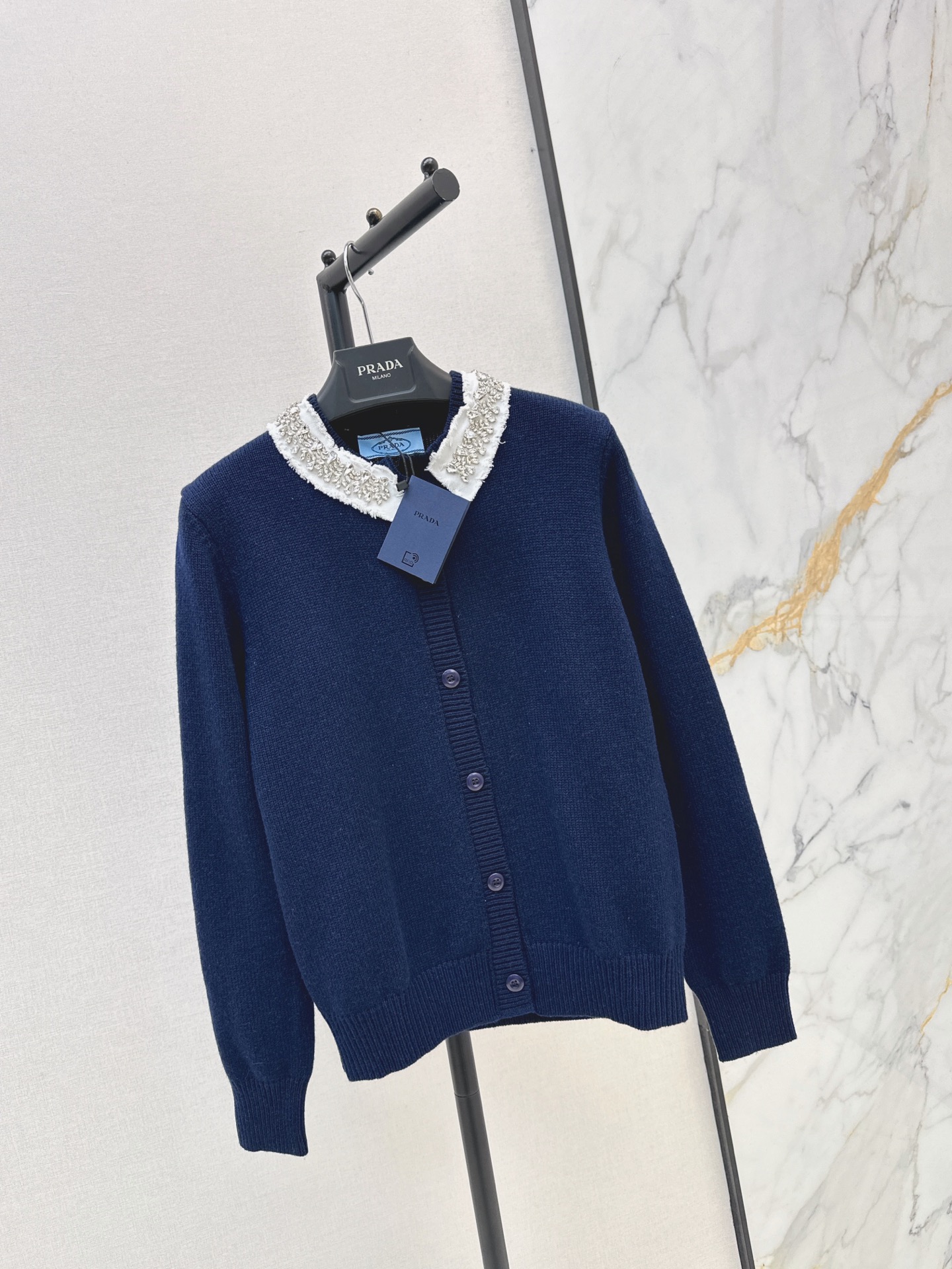 Pra 26fw rhinestone knit cardigan