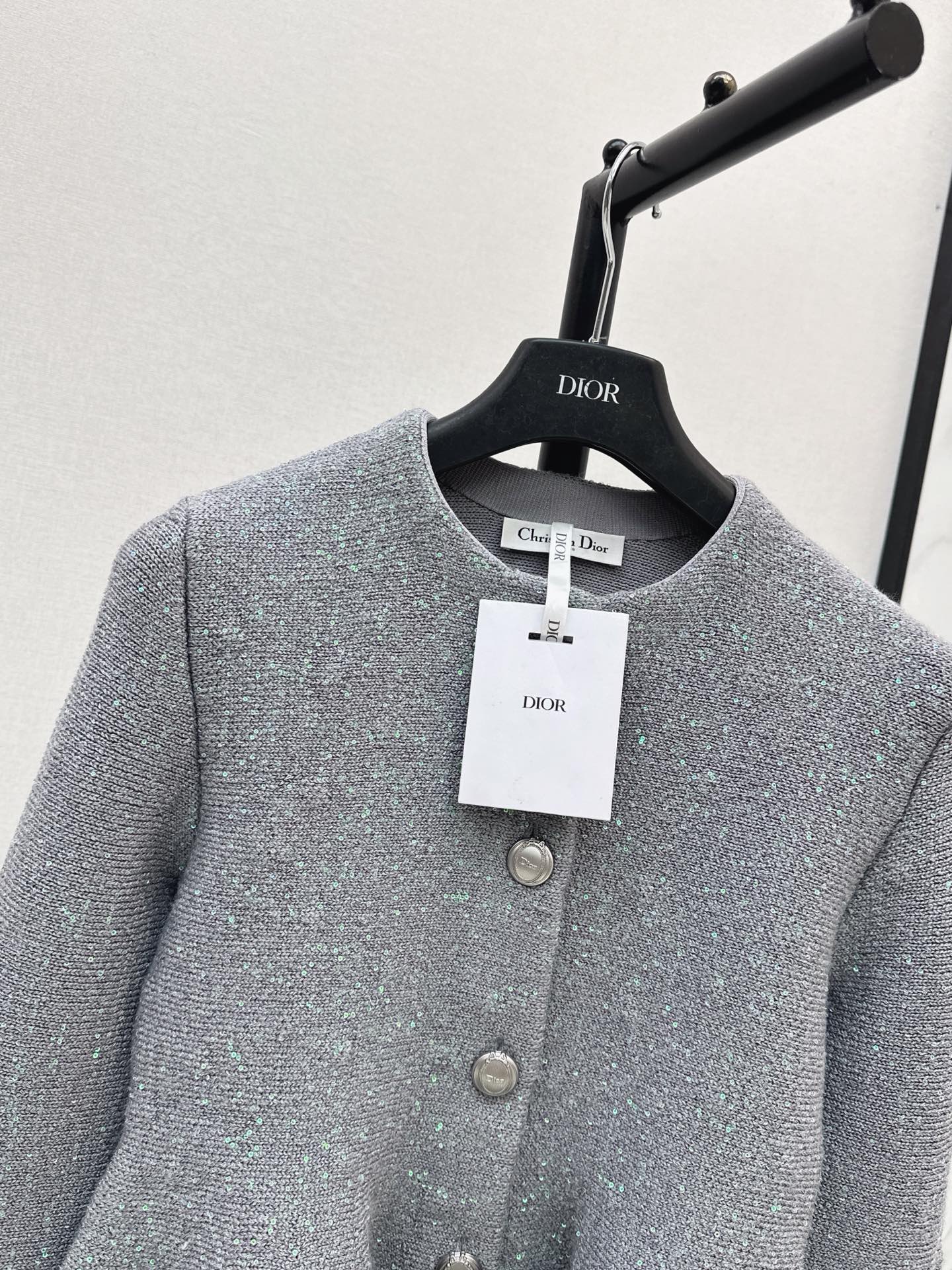 CD 26fw iridescent sequin bell-sleeve peplum knit jacket