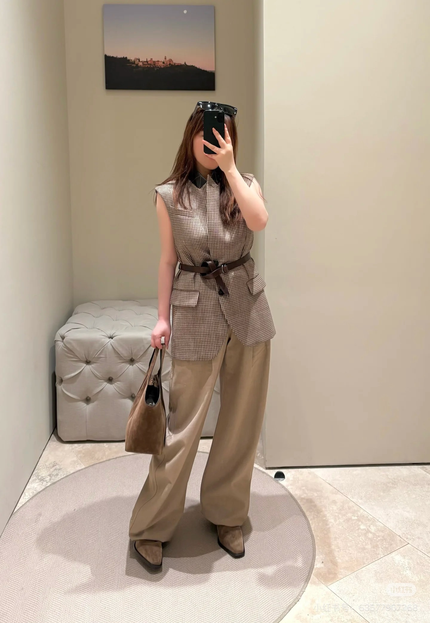 Brun 26fw belted houndstooth vest
