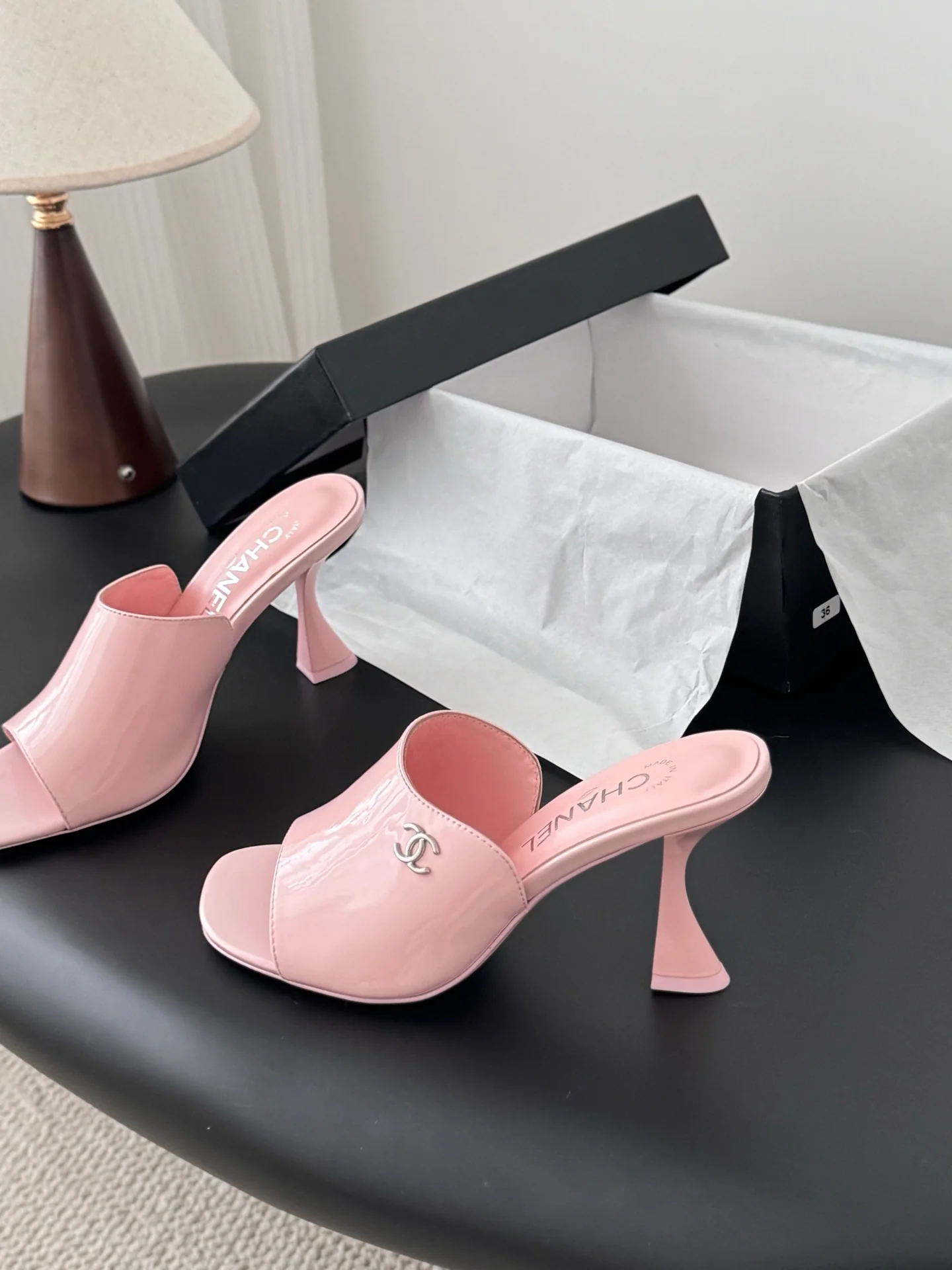 Chan 25fw high heeled slides sandals