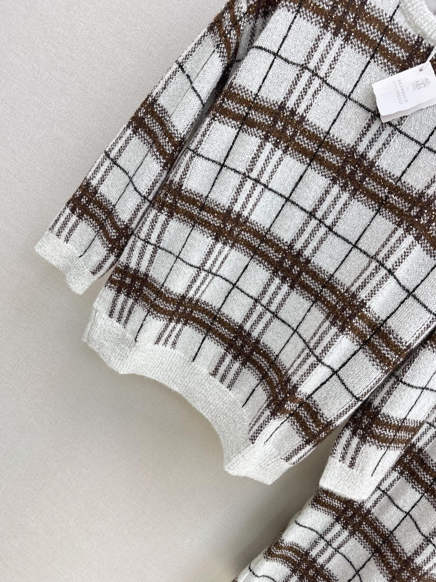 Brun 26fw check sweater skirt sets