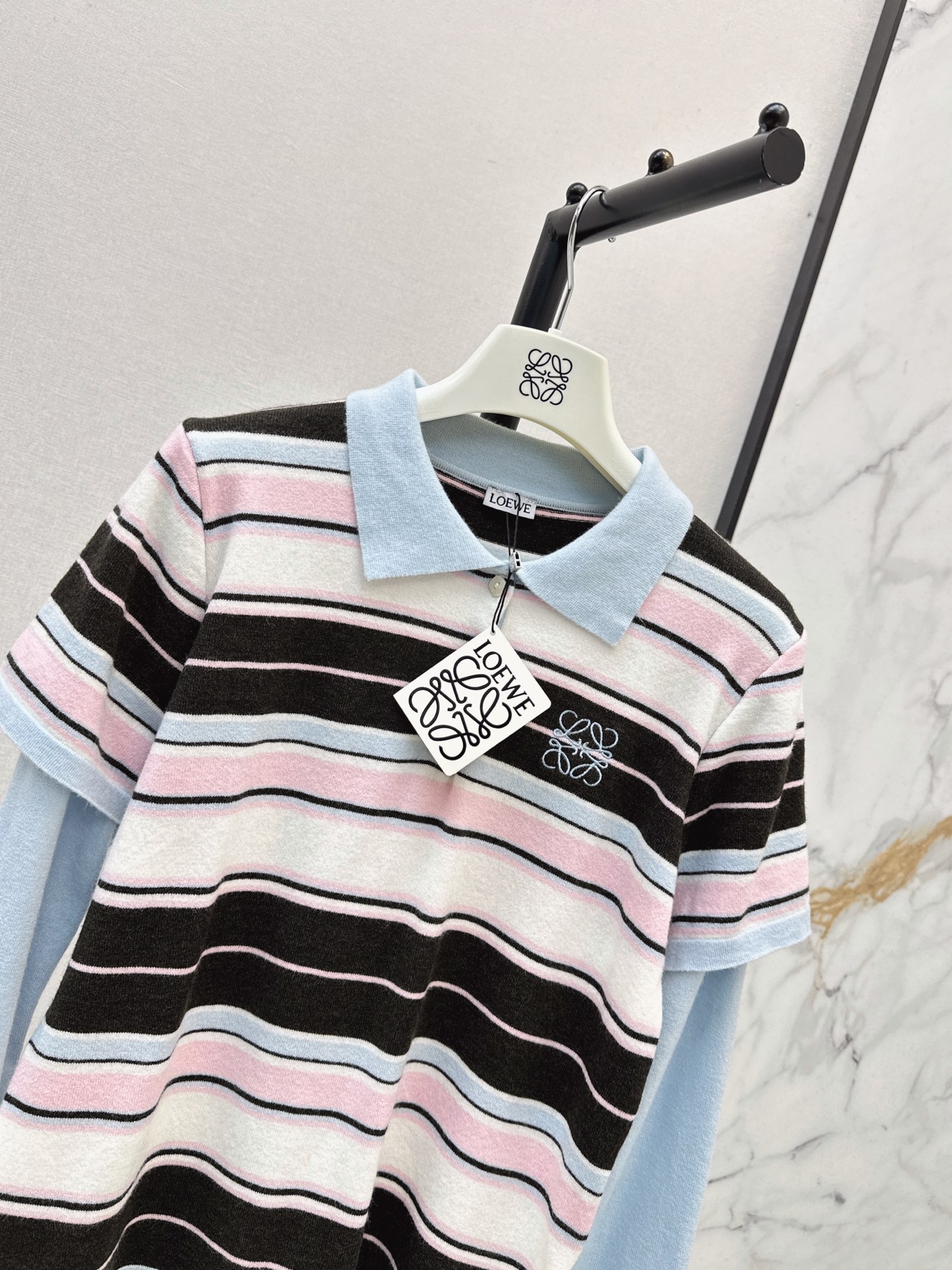 Loe 26fw 2in1 stripe polo knitwear