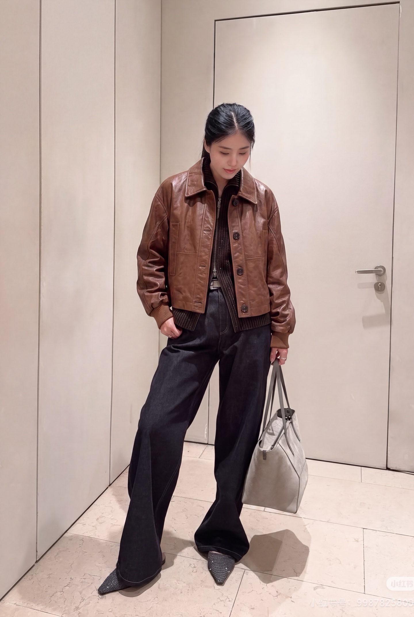 Brun 26fw cropped leather jacket