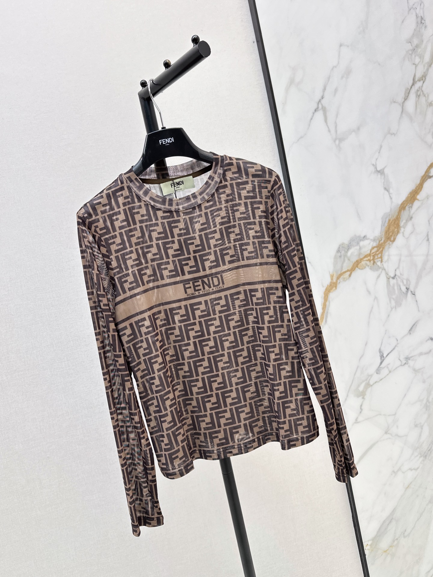 Fen 26fw print mesh basic tee