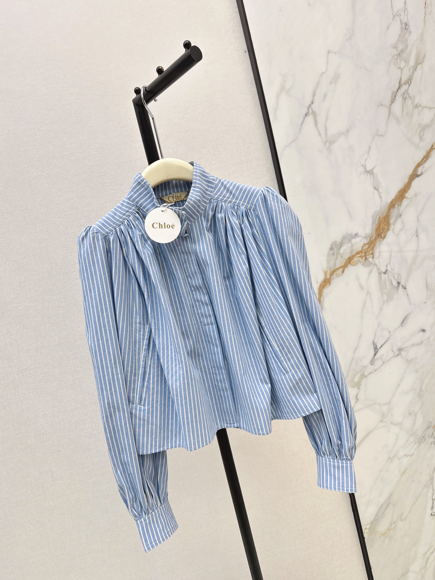 Chol 26fw stand collar stripe shirt