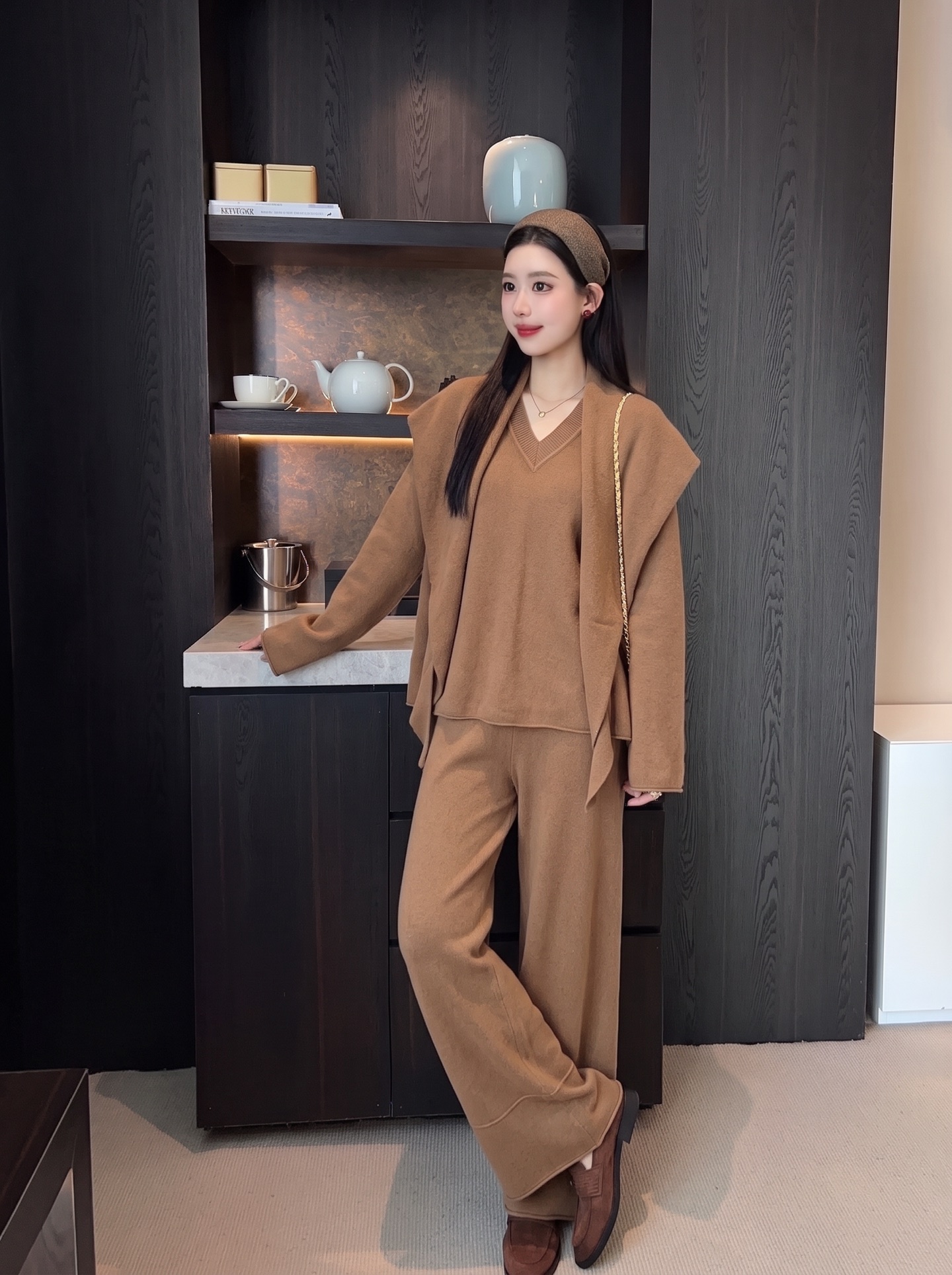 Row 26fw wool cape sweater pants sets