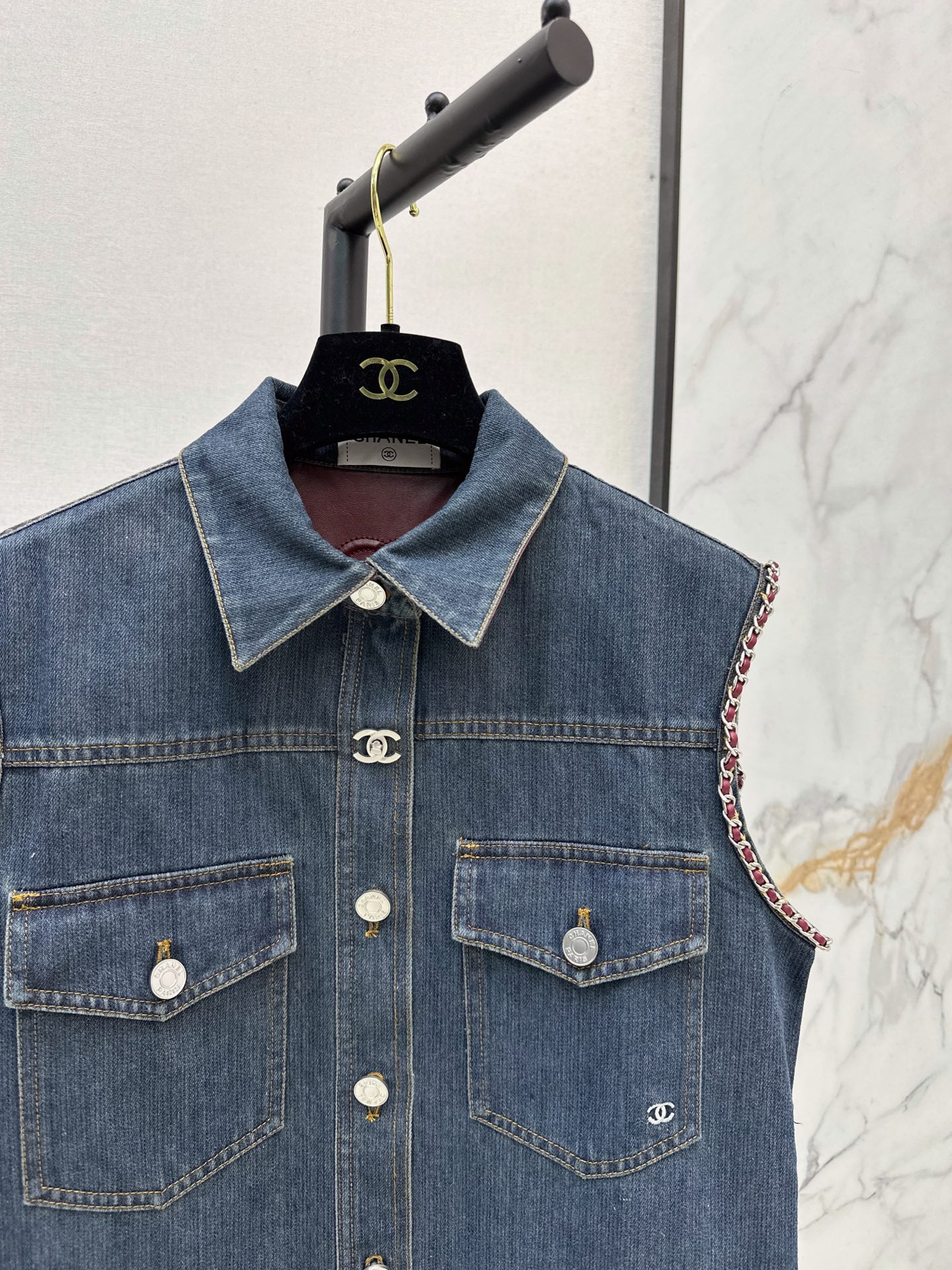 Chan 26fw long denim vest
