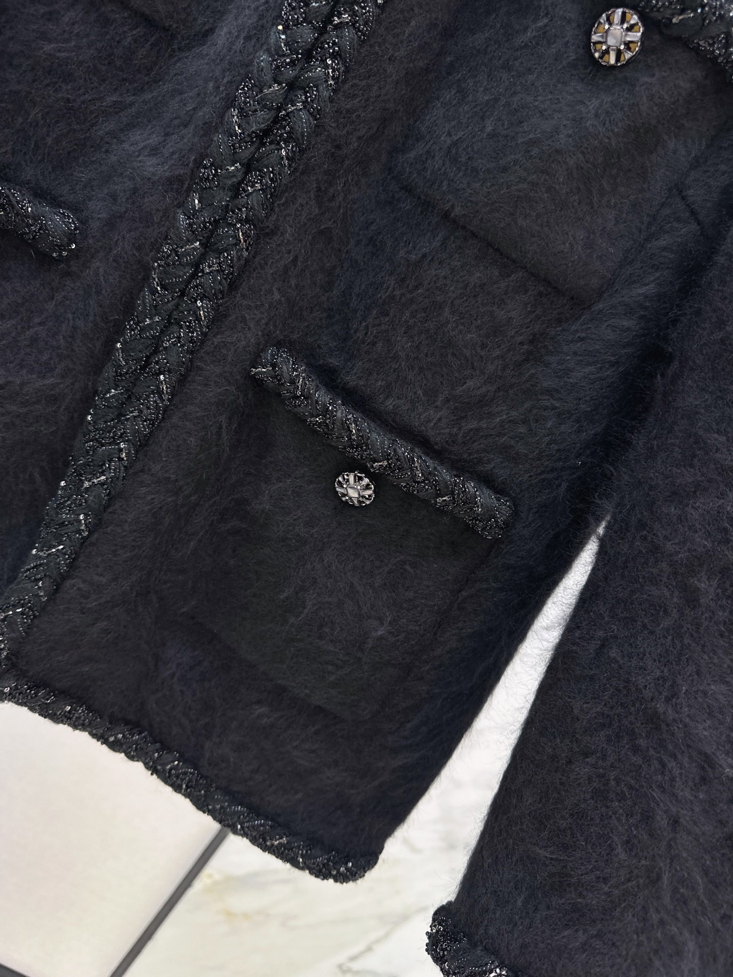 Chan 26fw fuzzy collarless jacket