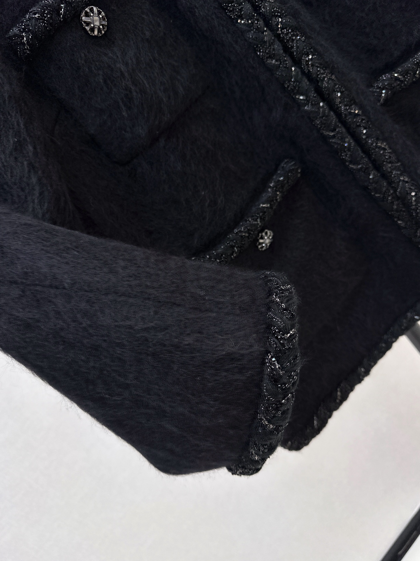 Chan 26fw fuzzy collarless jacket