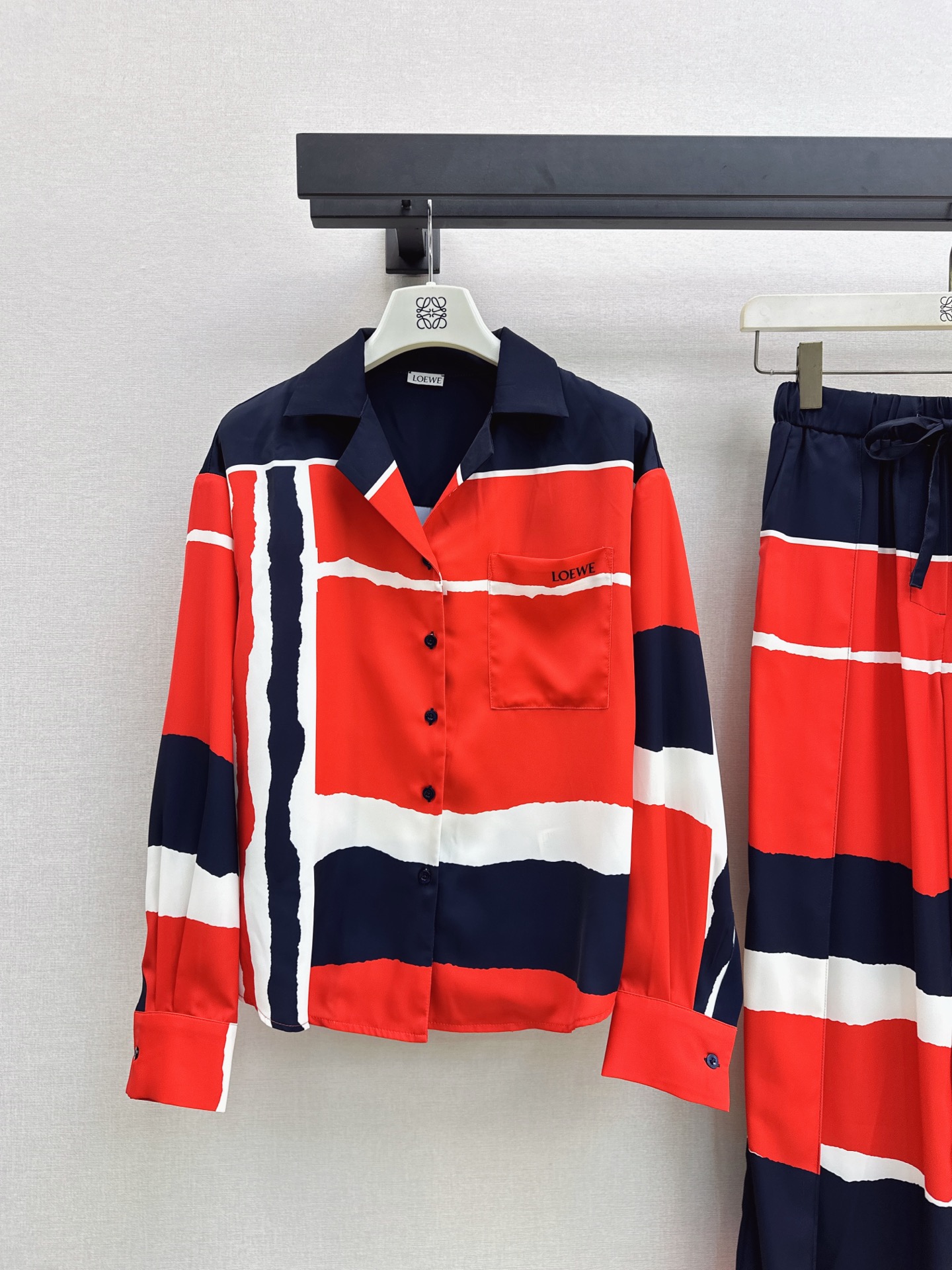 Loe 26fw stripe print shirt wied-leg pants sets