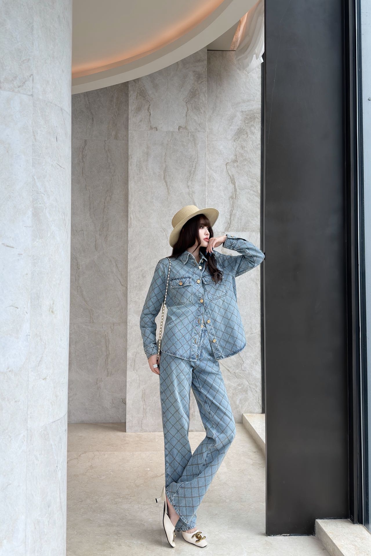 Chan 26fw diamond pattern denim shirt jacket
