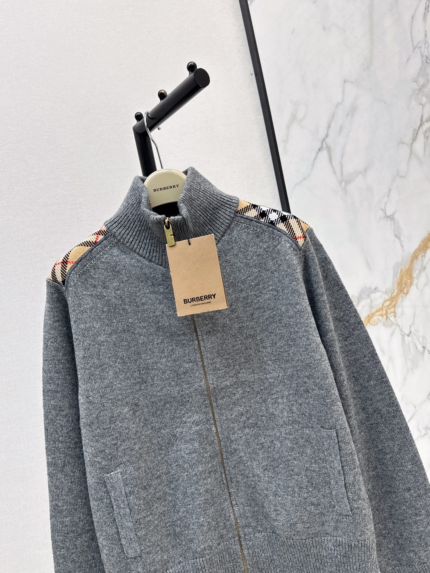 Burb 26fw check contract zipper jacket