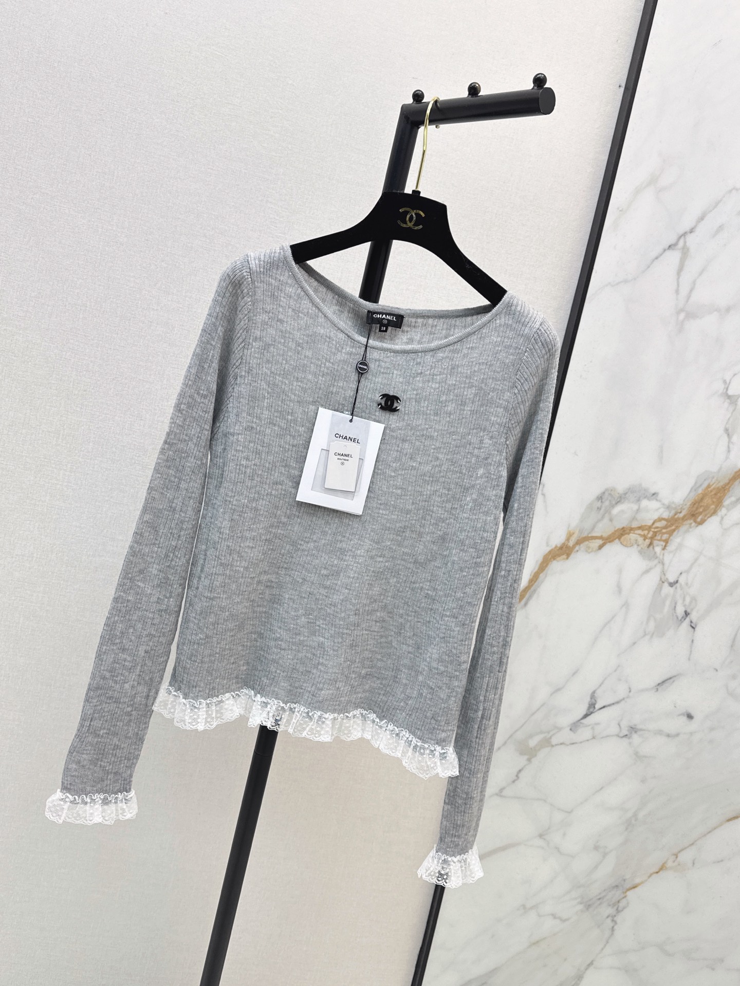 Chan 26fw lace trim knitwear