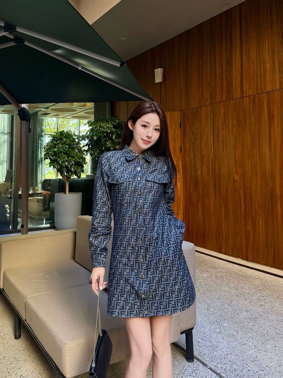 Fen 26fw jacquard denim dress