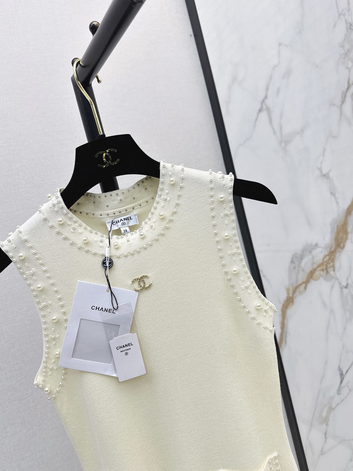 Chan 26fw sleeveless beading knit dress