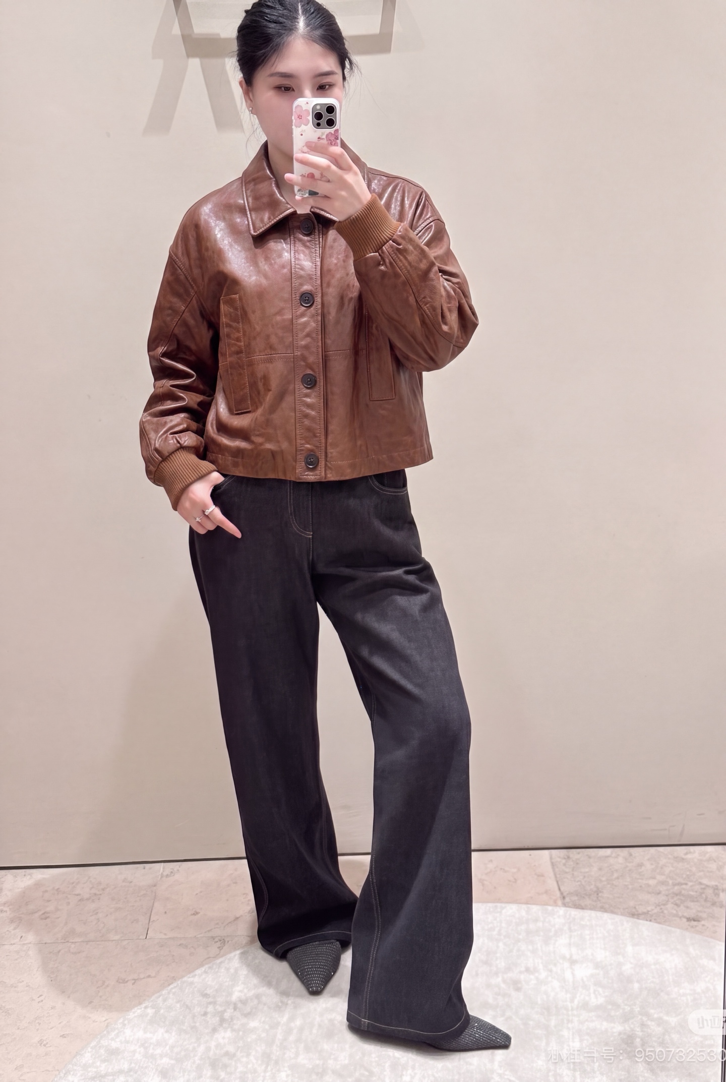 Brun 26fw cropped leather jacket