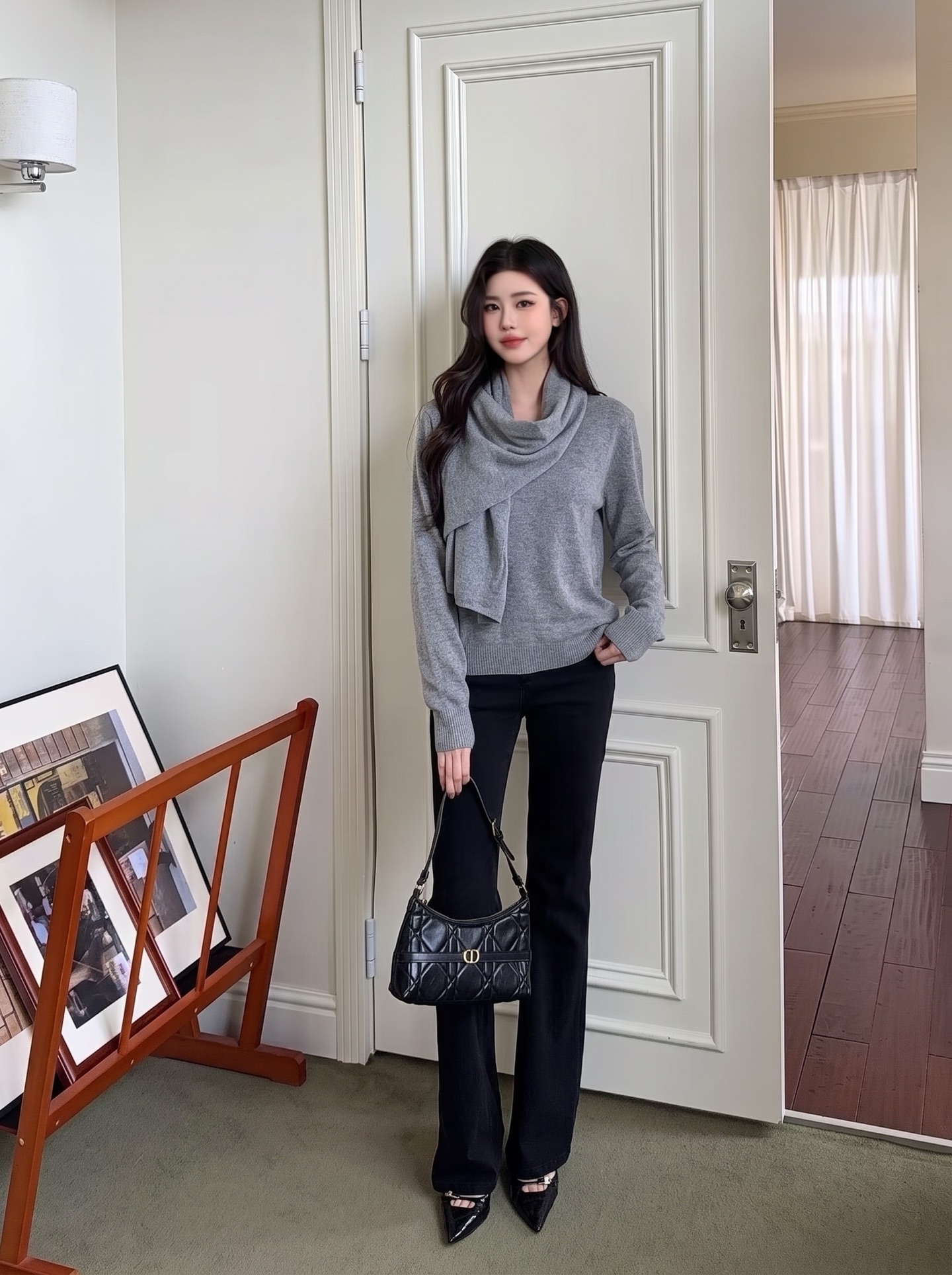 Row 26fw draped scarf-neck knit sweater