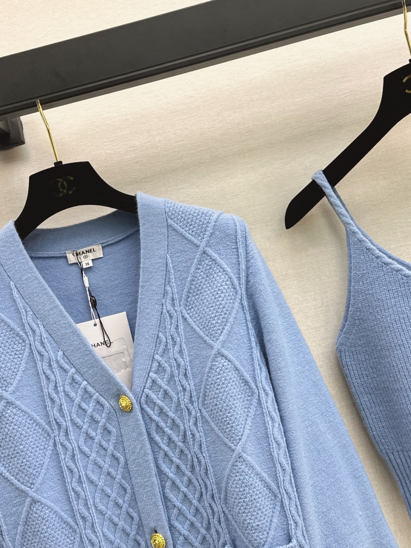 Chan 26fw cable knit camisole cardigan sets