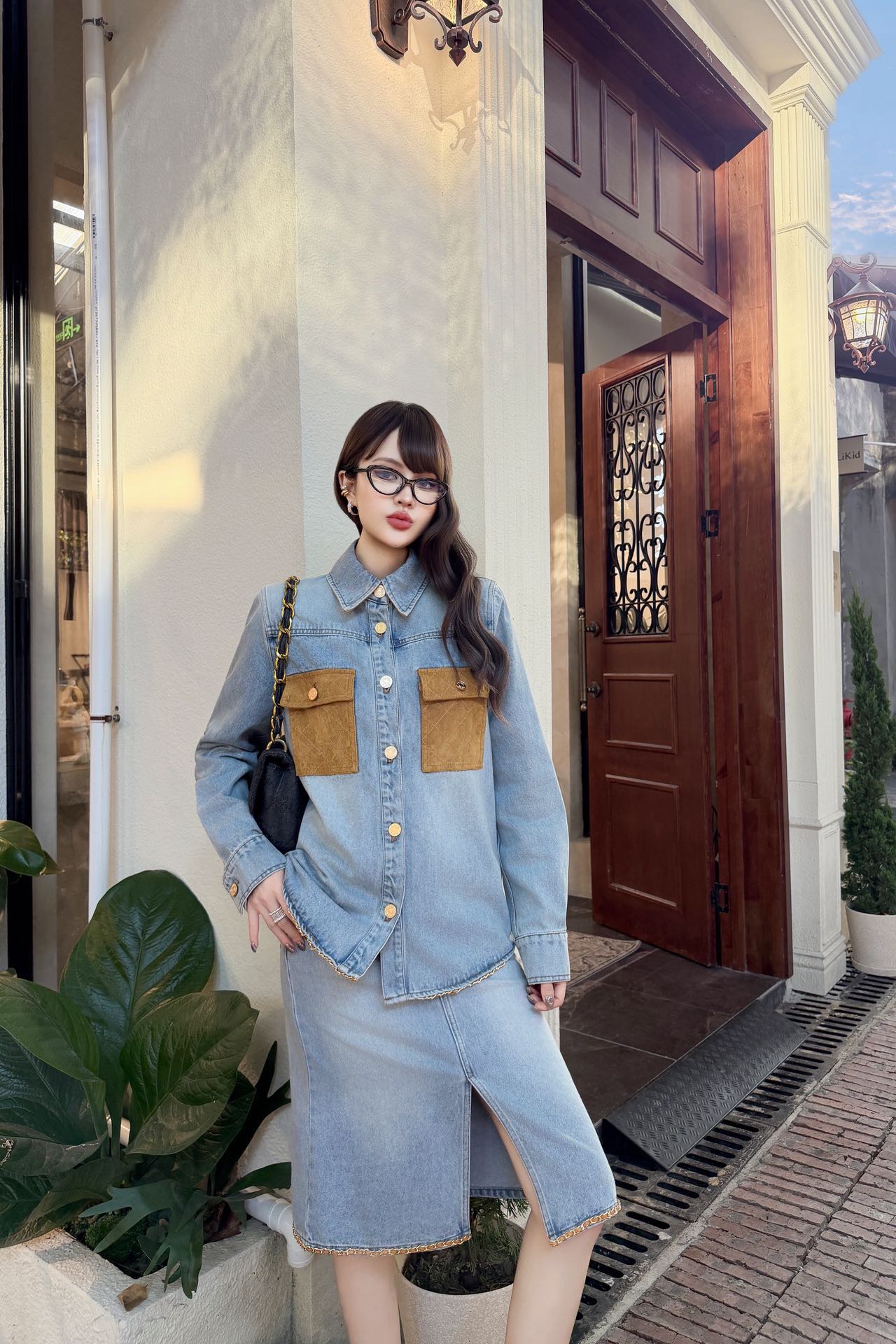 Chan 26fw suede contract denim skirt