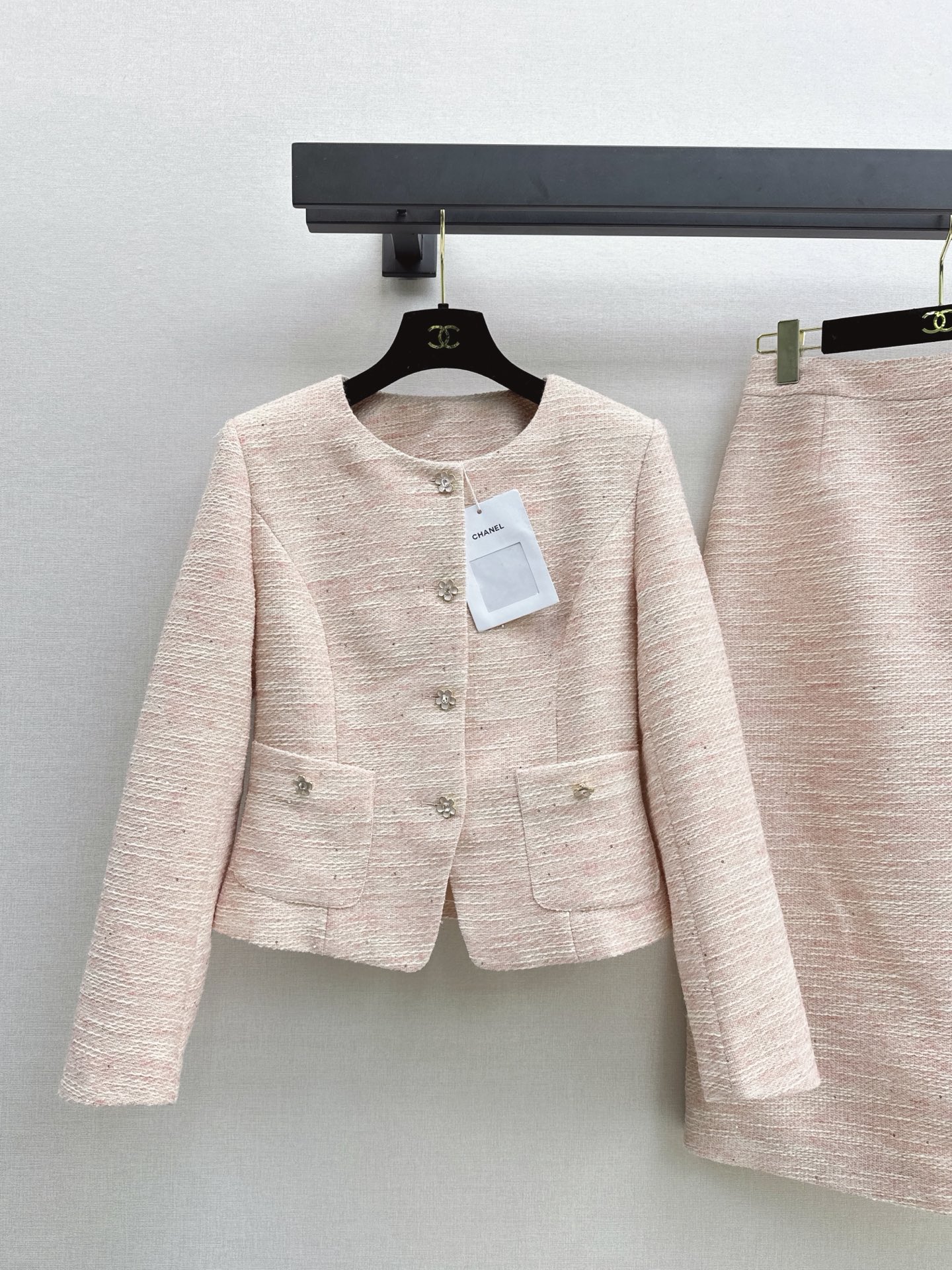 Chan 26fw tweed woven jacket skirt sets